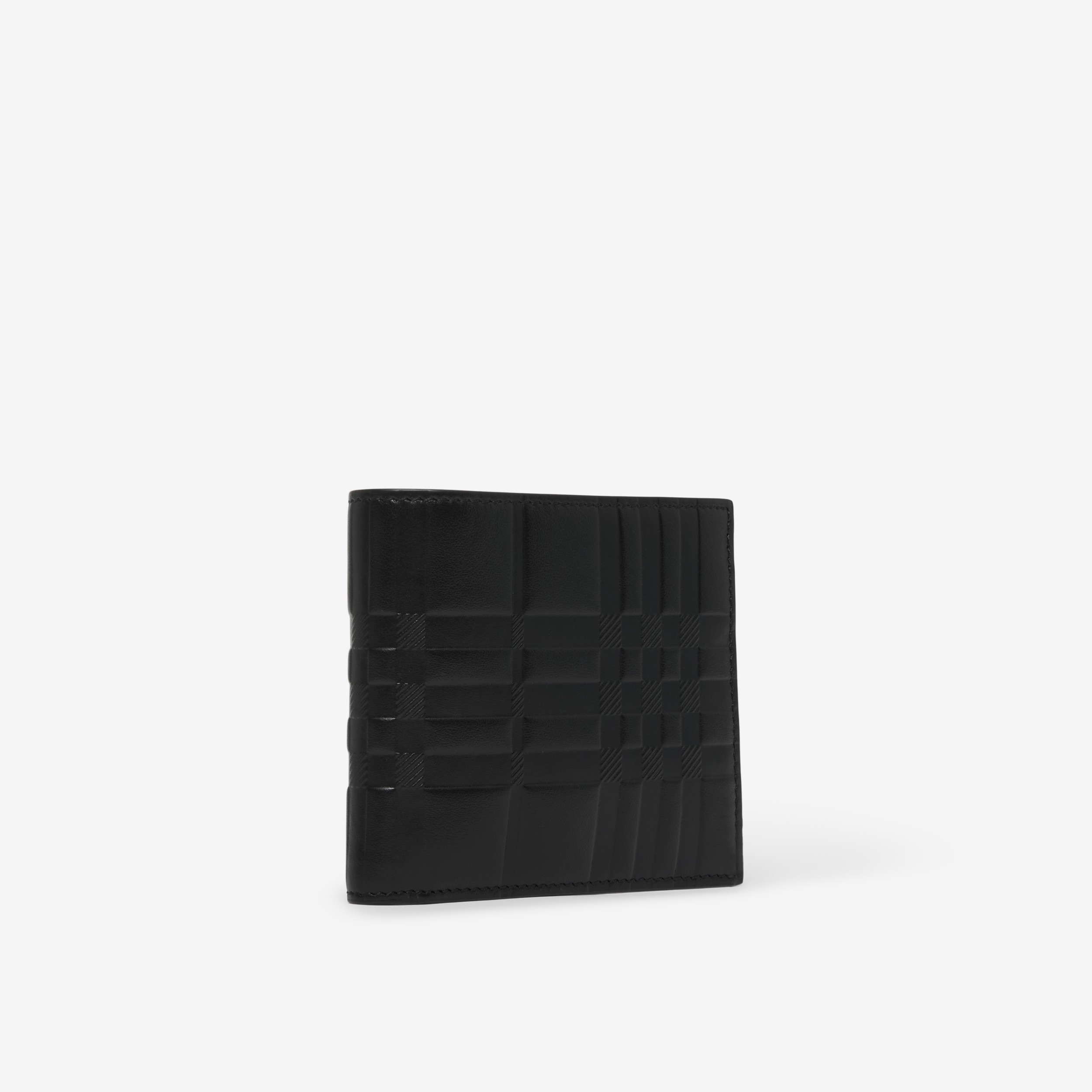 Embossed Check Leather Bifold Wallet in Black | Burberry® Official - 2