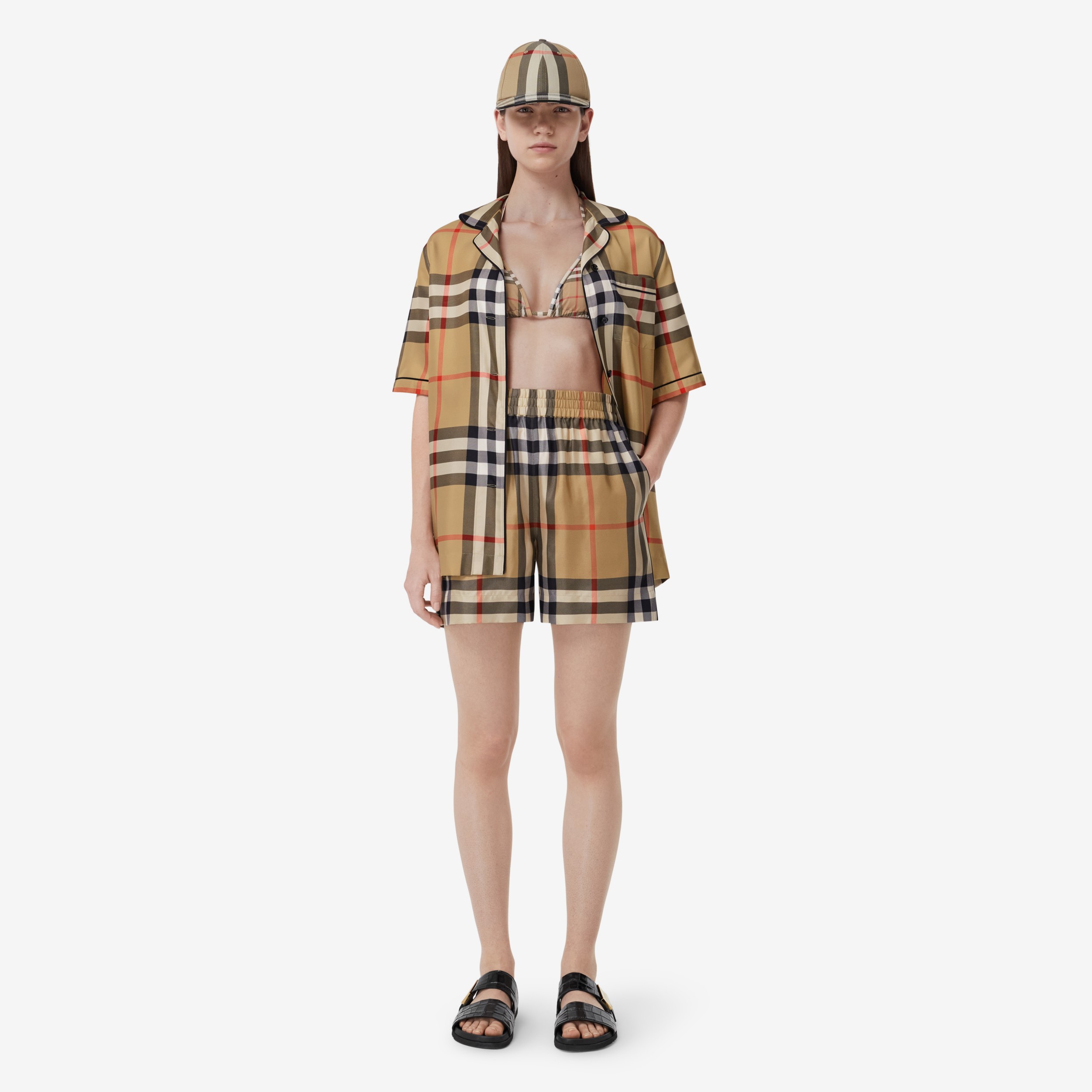 Check Silk Shorts in Archive Beige | Burberry® Official - 2