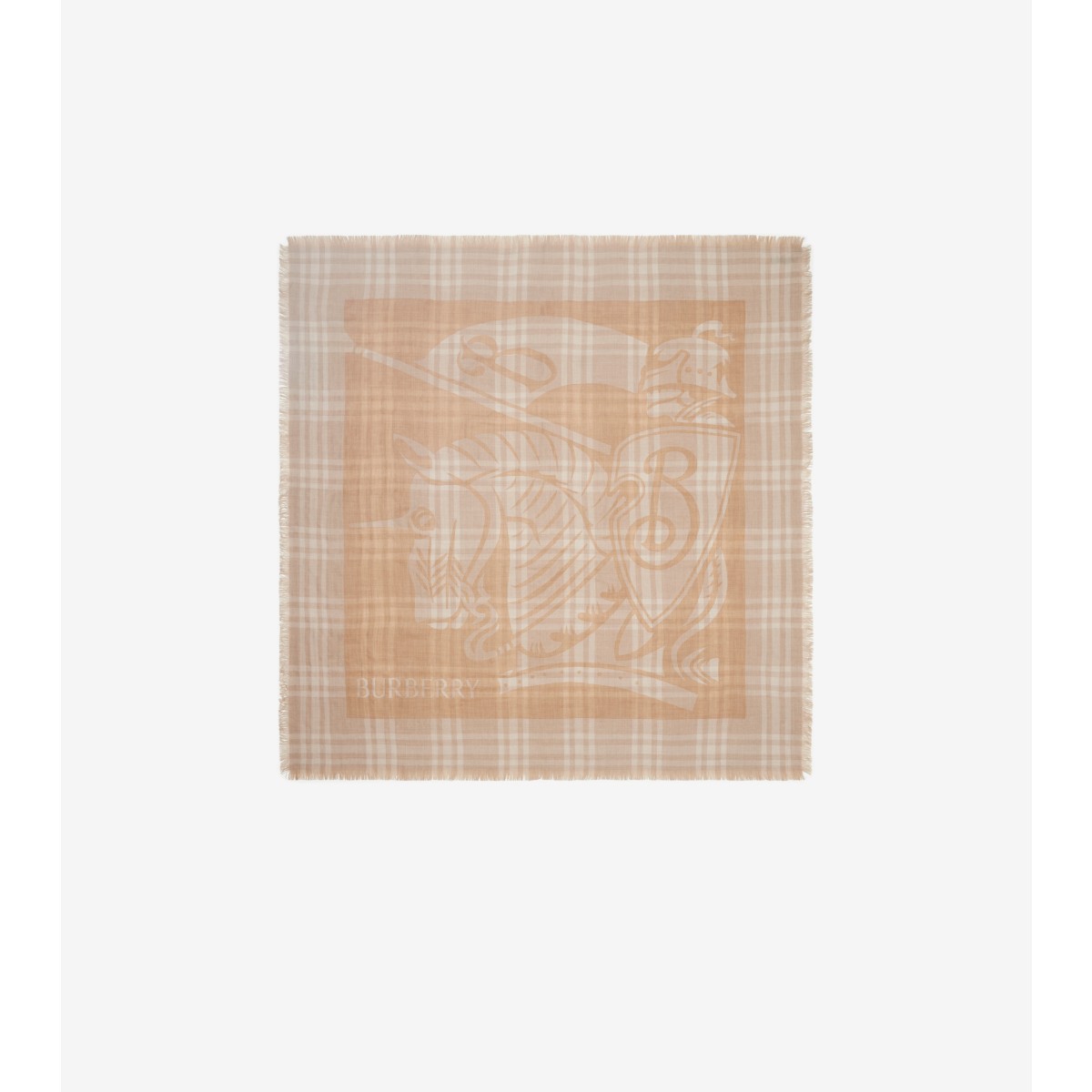 Shop Burberry Ekd Check Wool Blend Scarf In Clay