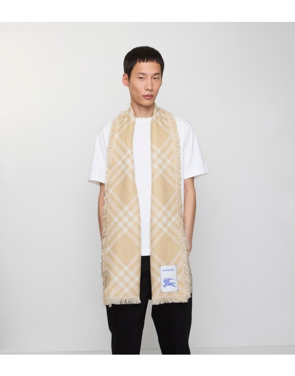 Wide Check Wool Silk Scarf