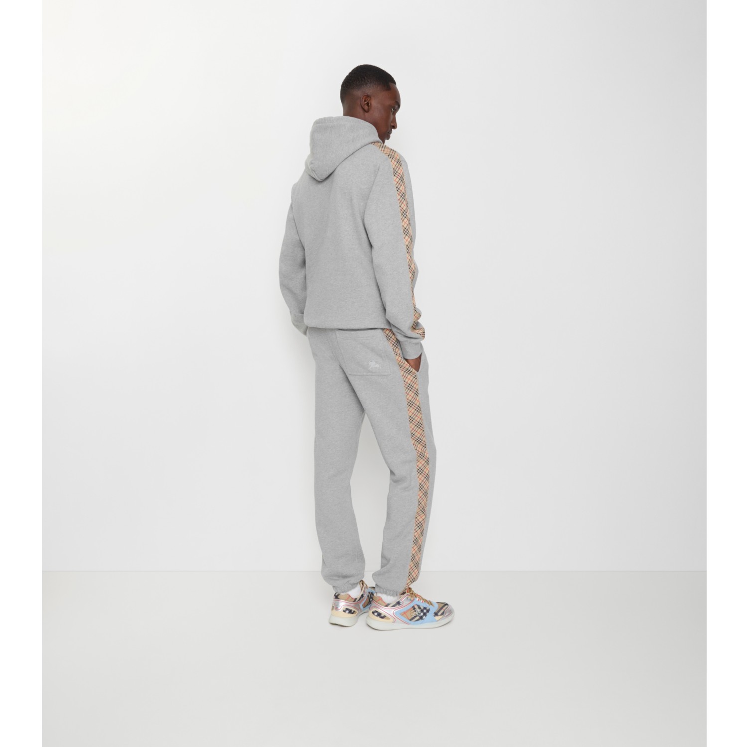 Check Trim Cotton Jogging Pants