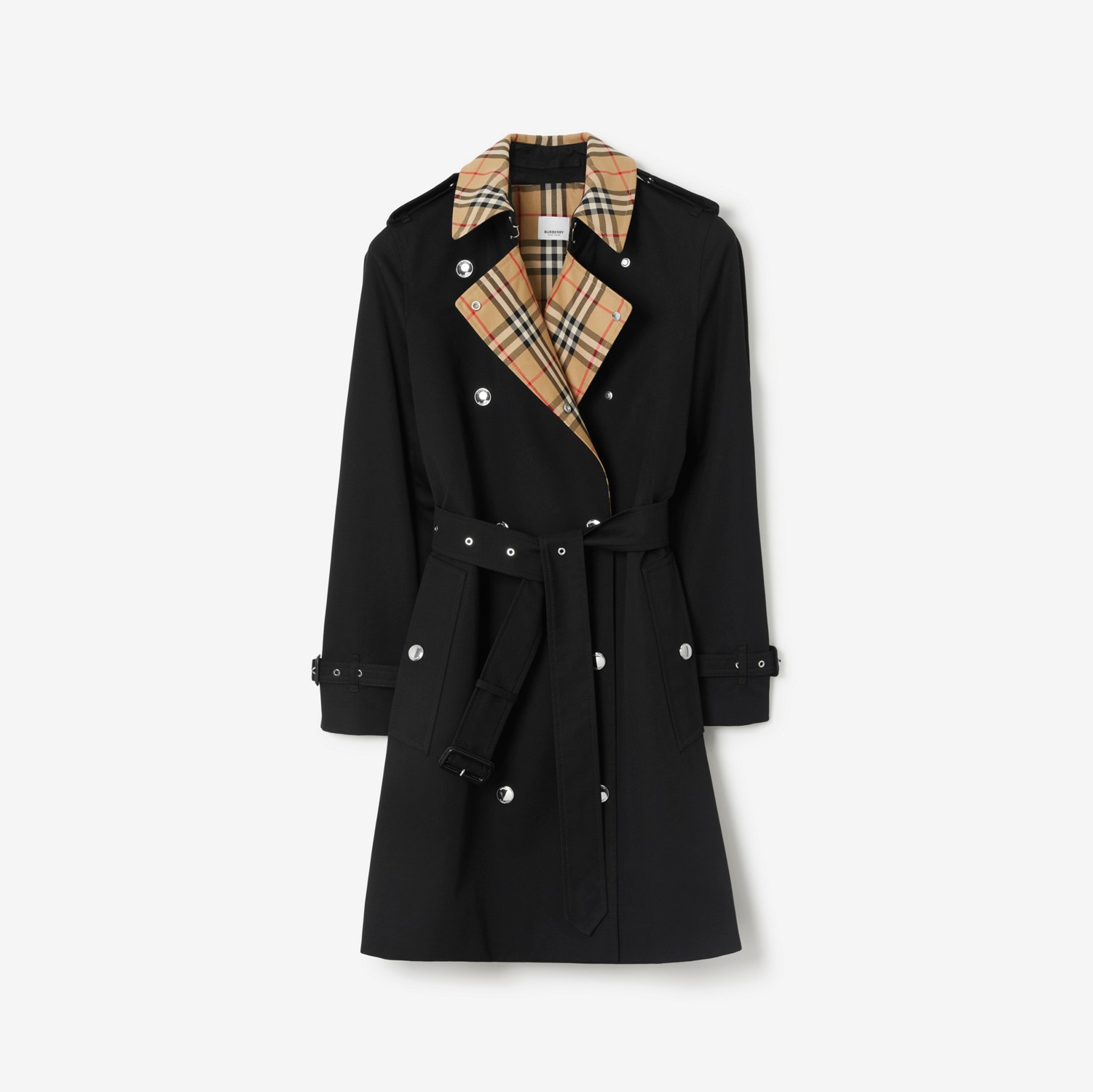 Check Trim Cotton Trench Coat in Black - Women | Burberry® Official