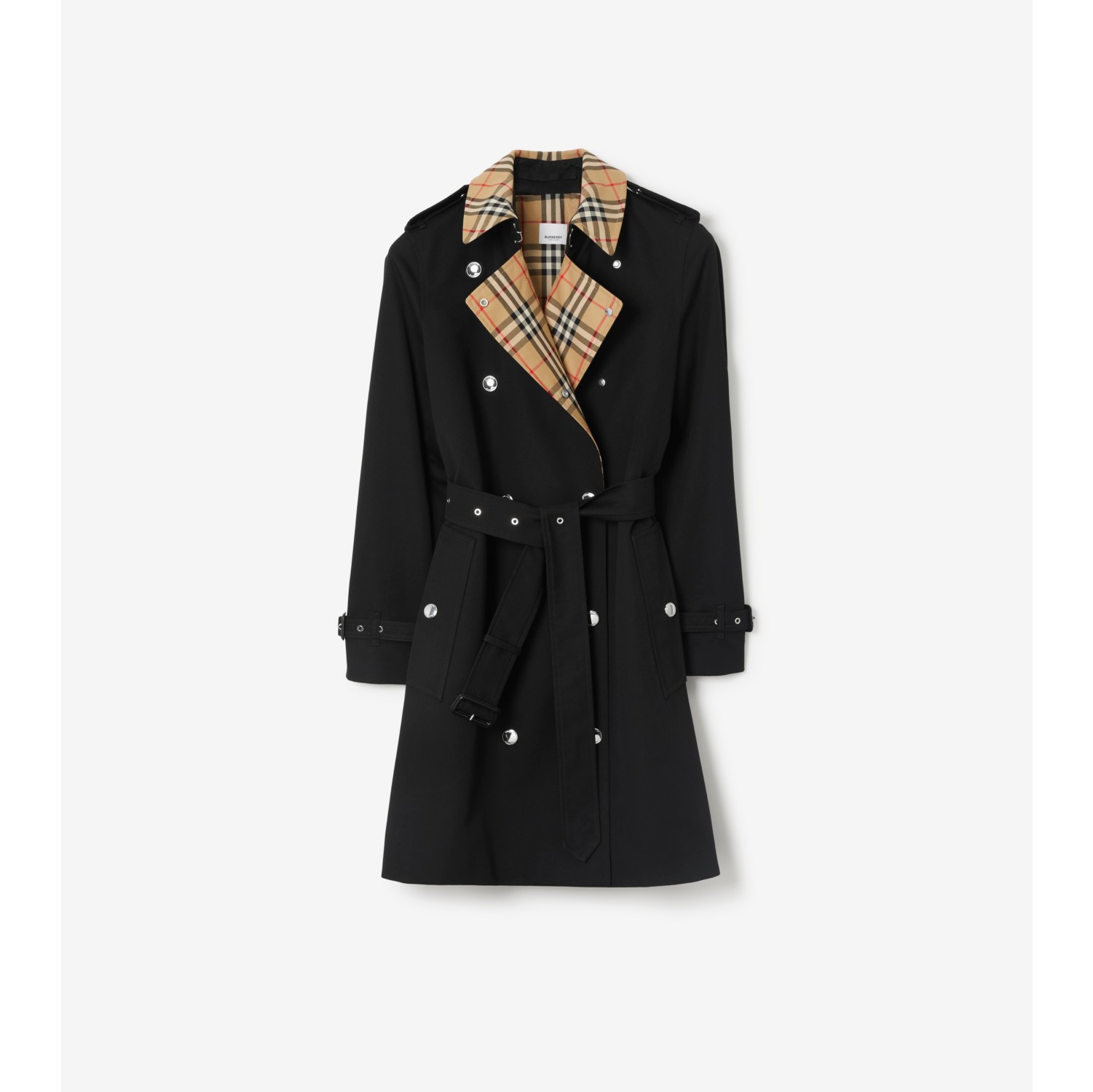 Short Check Collar Gabardine Trench Coat in Black Women Cotton Burberry Official