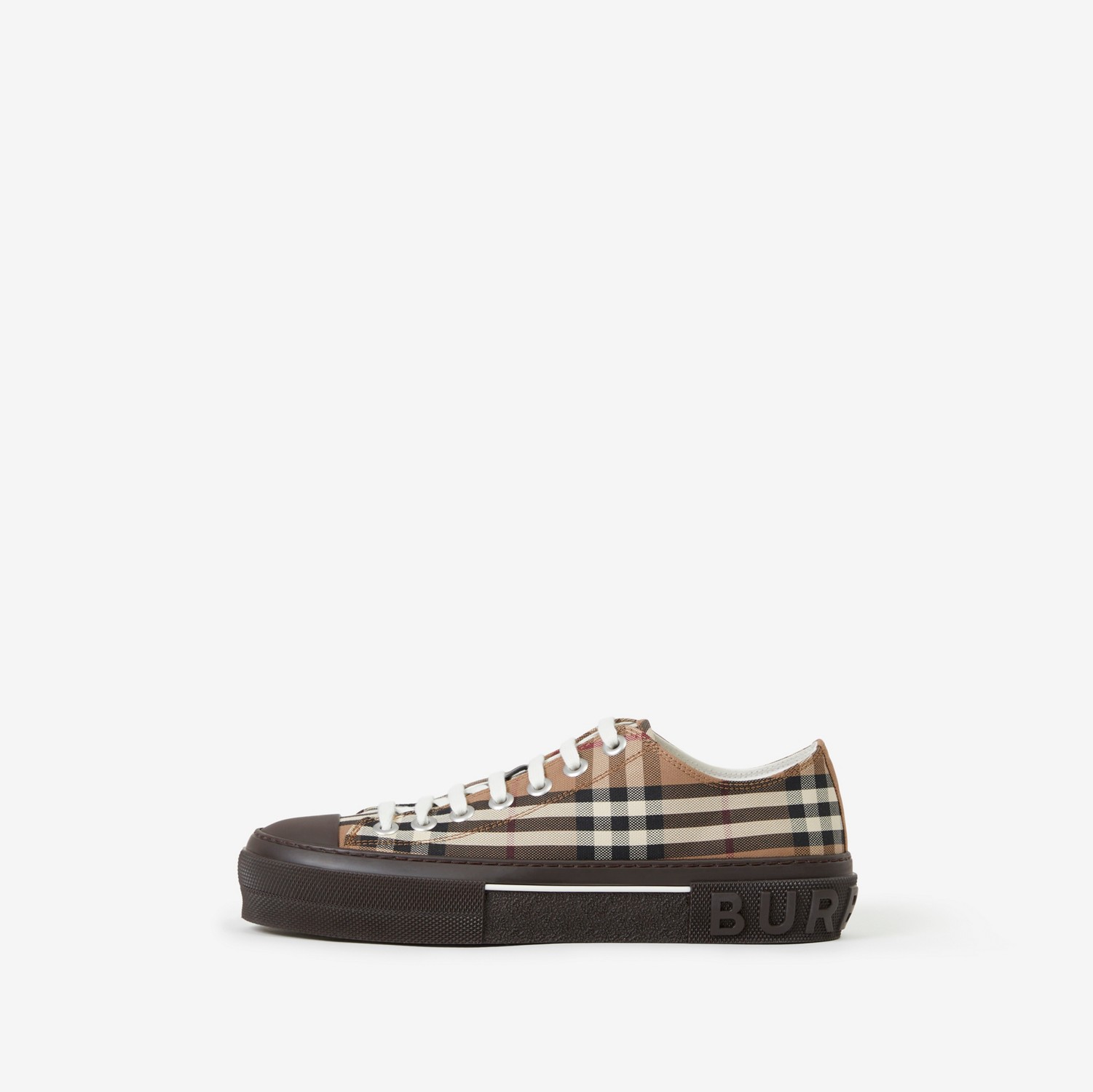 Check Cotton Sneakers in Birch Brown - Women | Burberry® Official