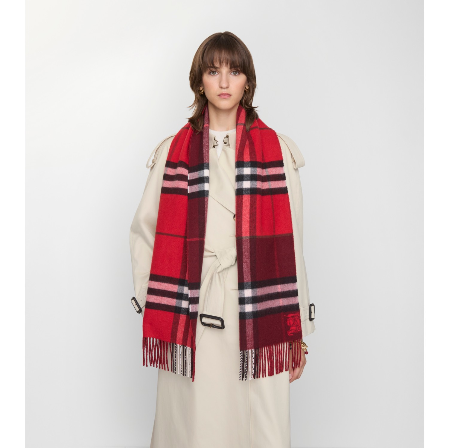 Contrast Check Cashmere Scarf