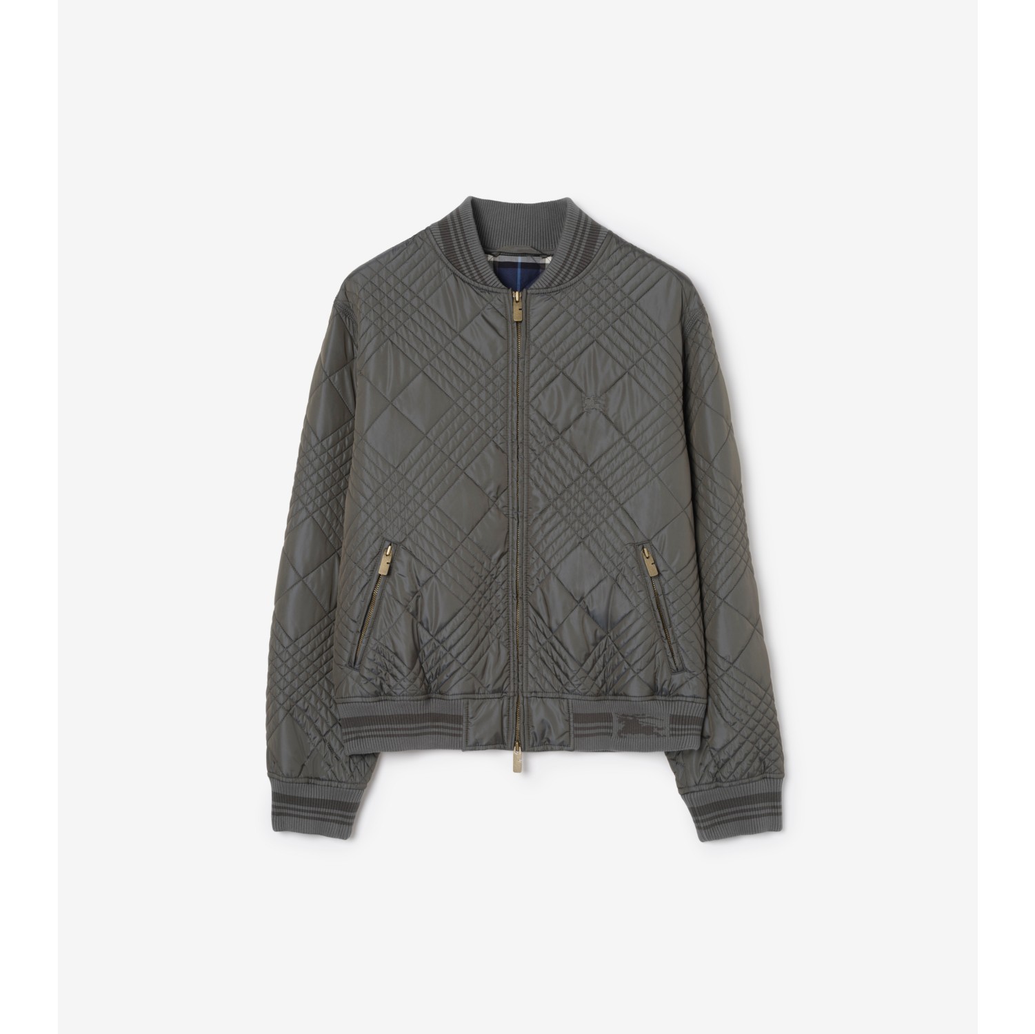 Micro Check-stitch Nylon Blend Bomber Jacket