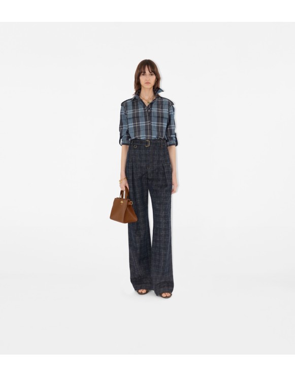 High Rise Wide Check Denim Jeans
