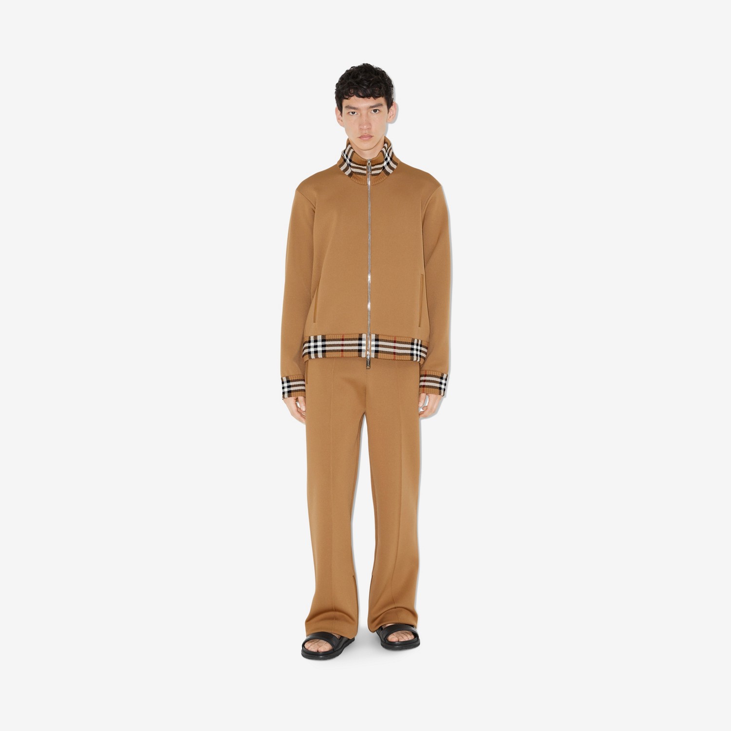 Track jacket com detalhe Check (Camel) - Homens | Burberry® oficial