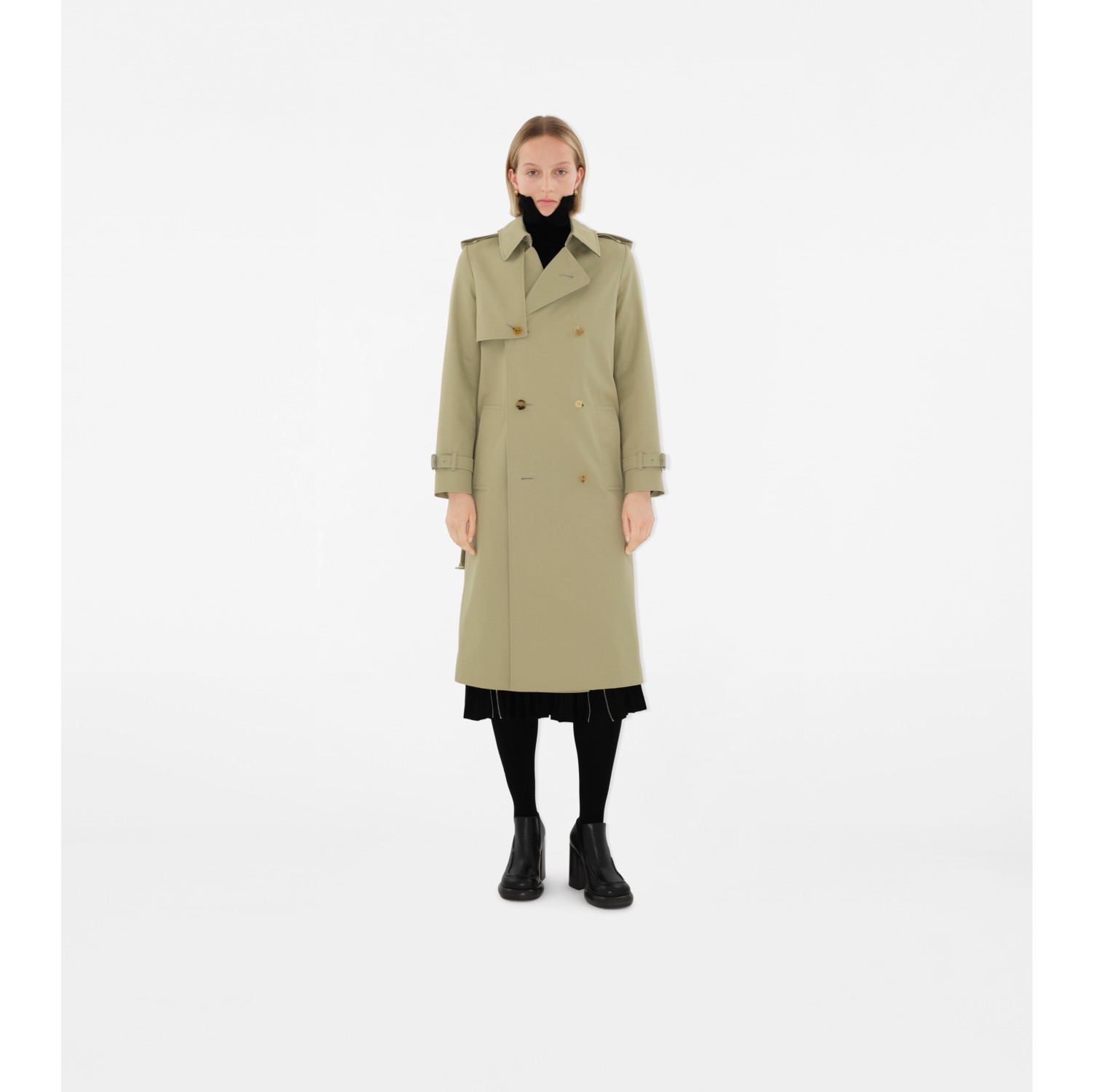 Long Cotton Blend Trench Coat