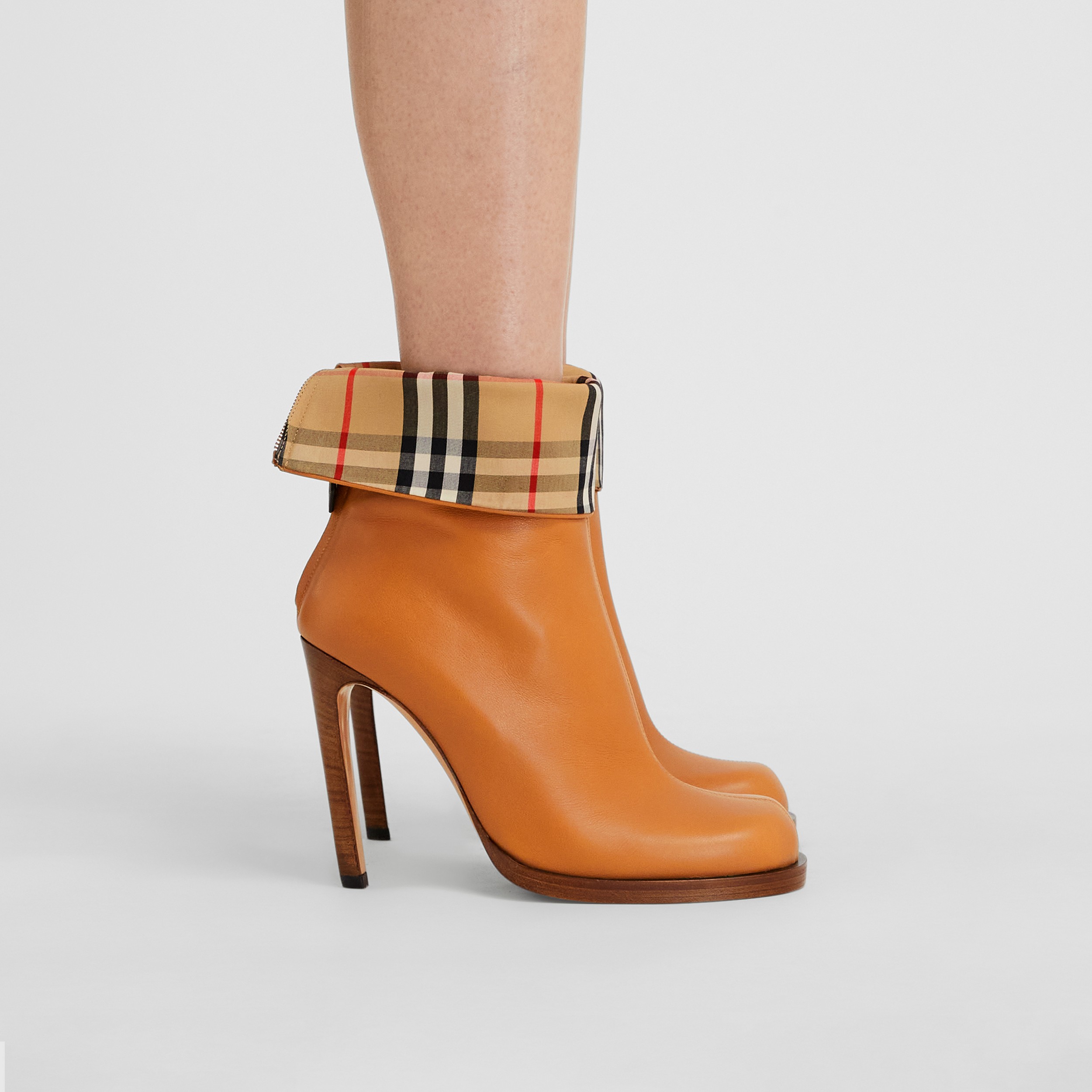 Vintage Check-lined Leather Ankle Boots in Ochre - Women | Burberry ...
