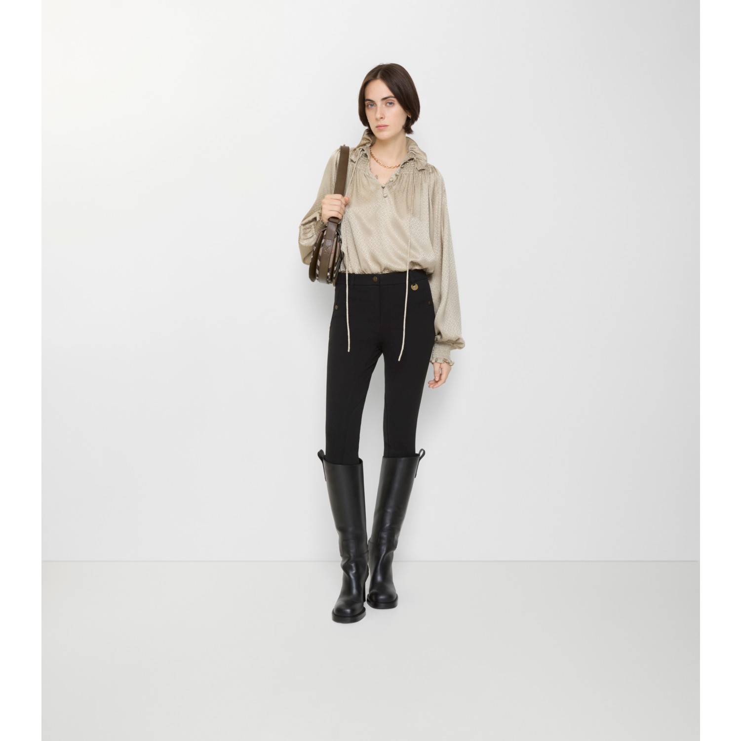 Pantaloni Jodhpur in cotone stretch con motivo spigato