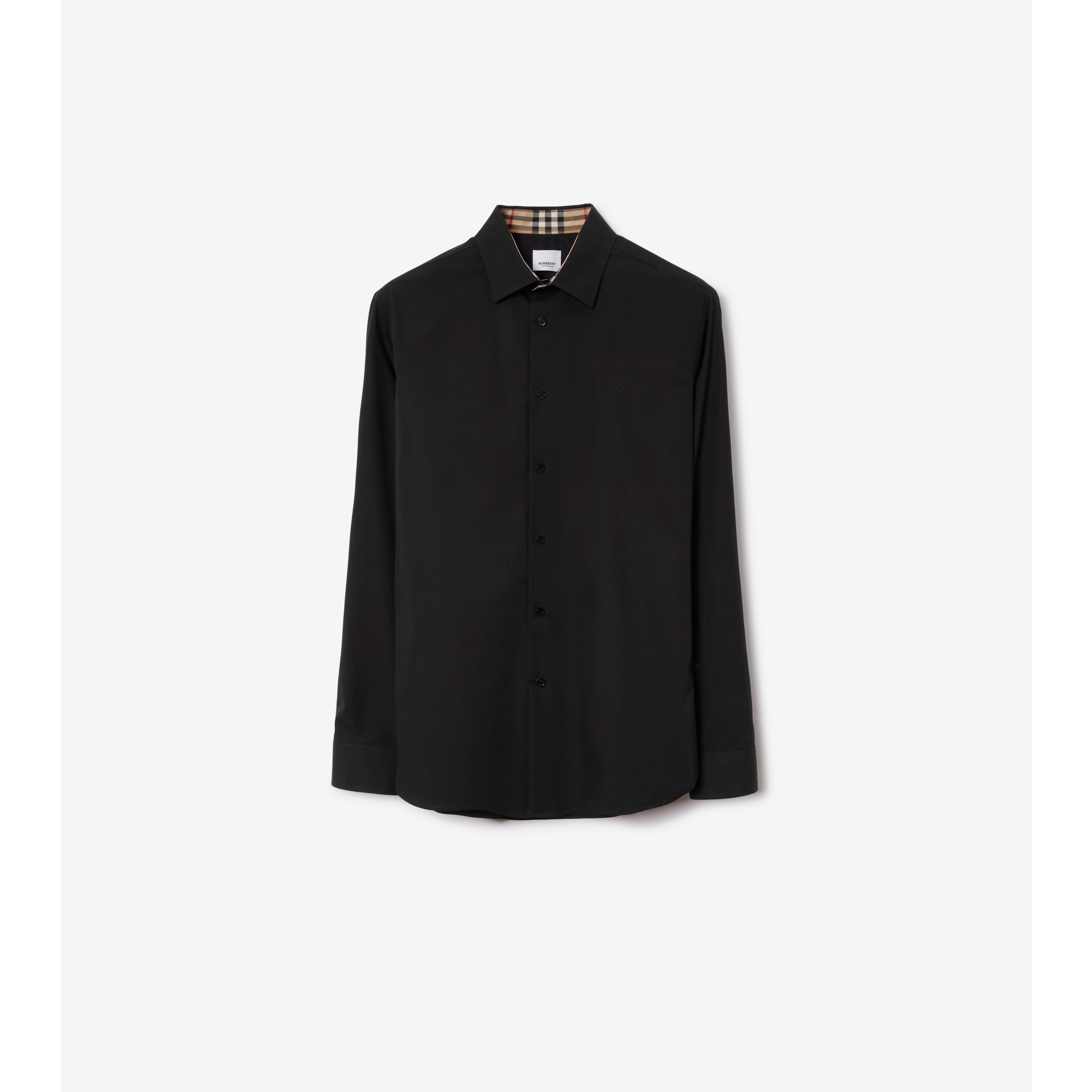 Stretch Cotton Shirt in Black Men Burberry Official