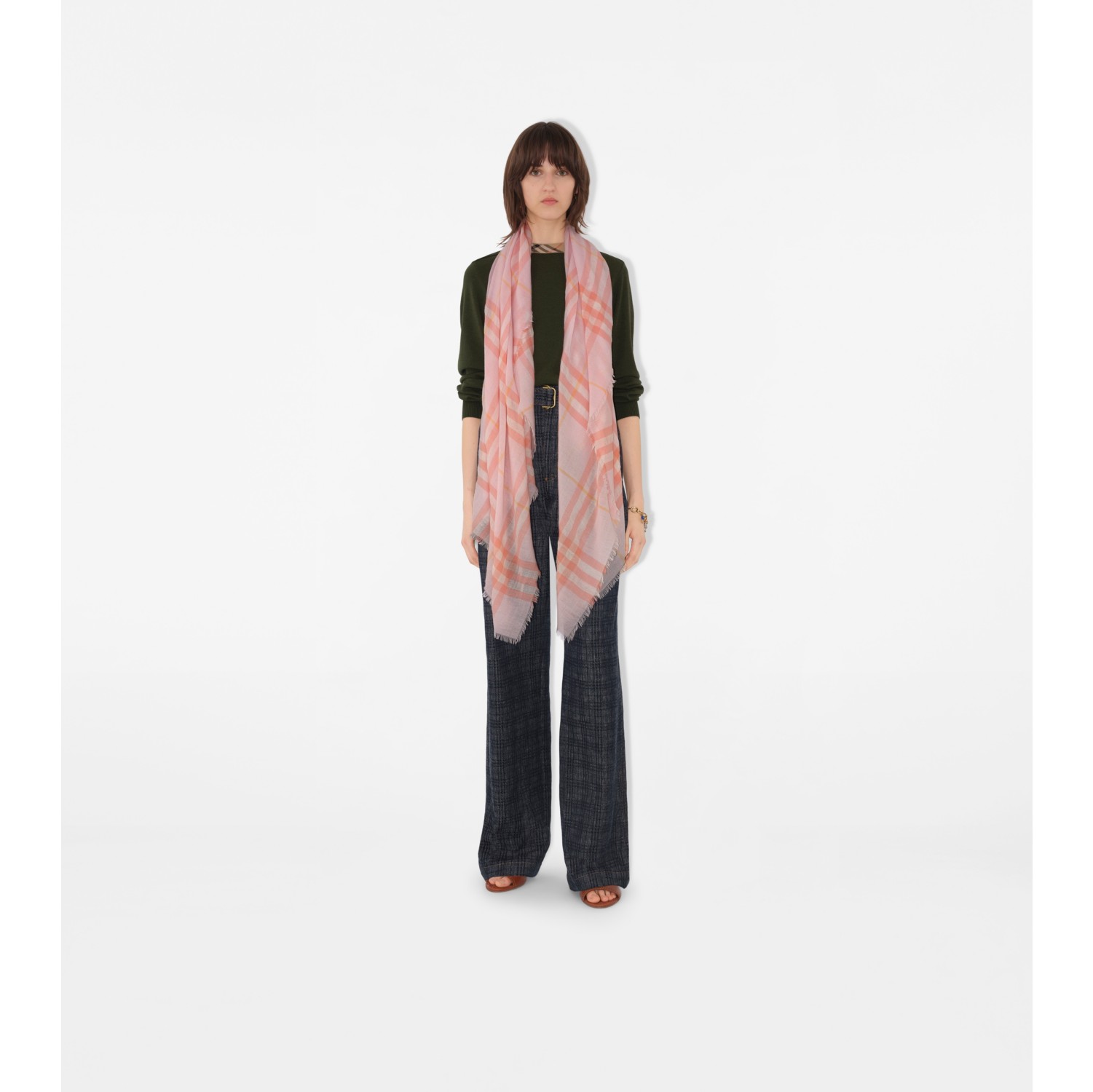 Wide Check Wool Scarf