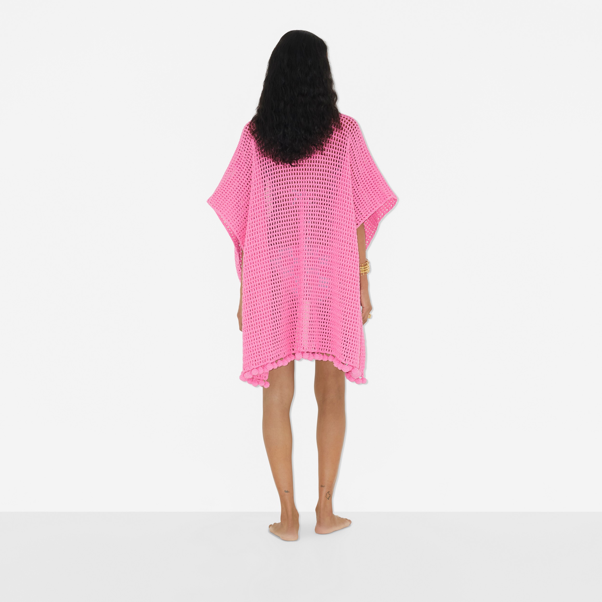 Crochet Technical Cotton Cape in Bubblegum Pink - Women | Burberry® Official - 4