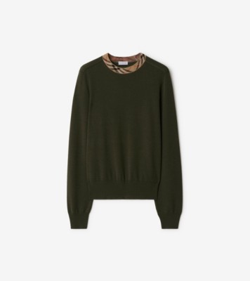 Check Trim Wool Sweater in Shale - Women | Burberry® Official