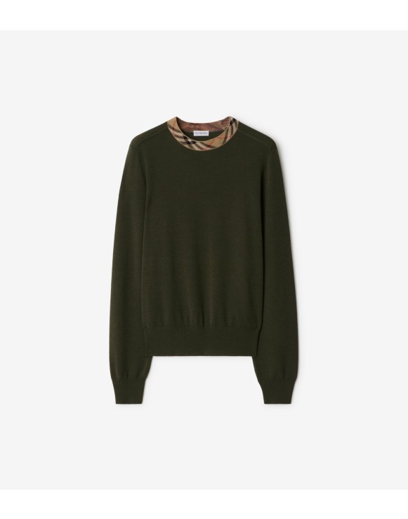 Check Trim Wool Sweater