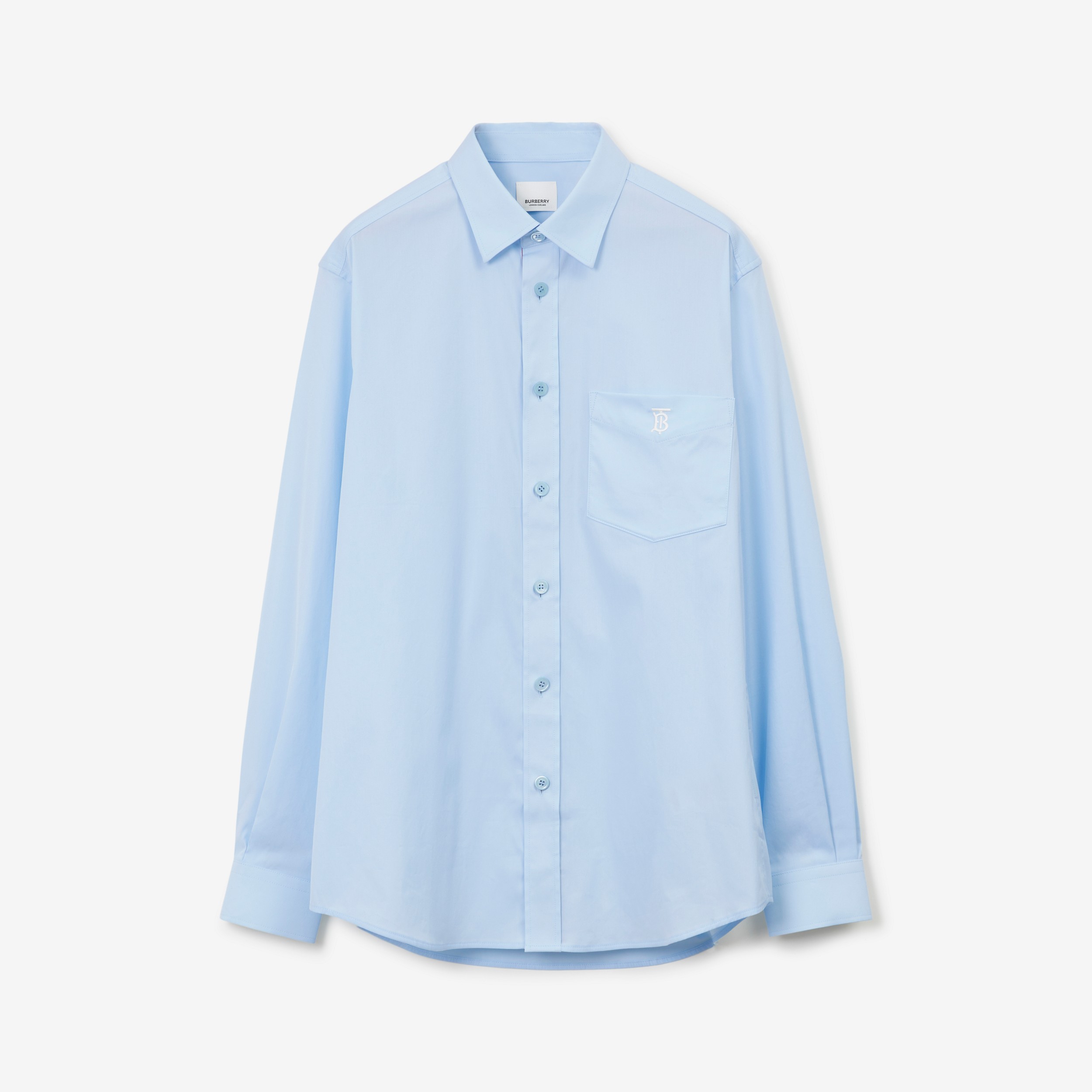 Camisa en mezcla elástica de algodón con monograma (Azul Pálido) - Hombre | Burberry® oficial - 1