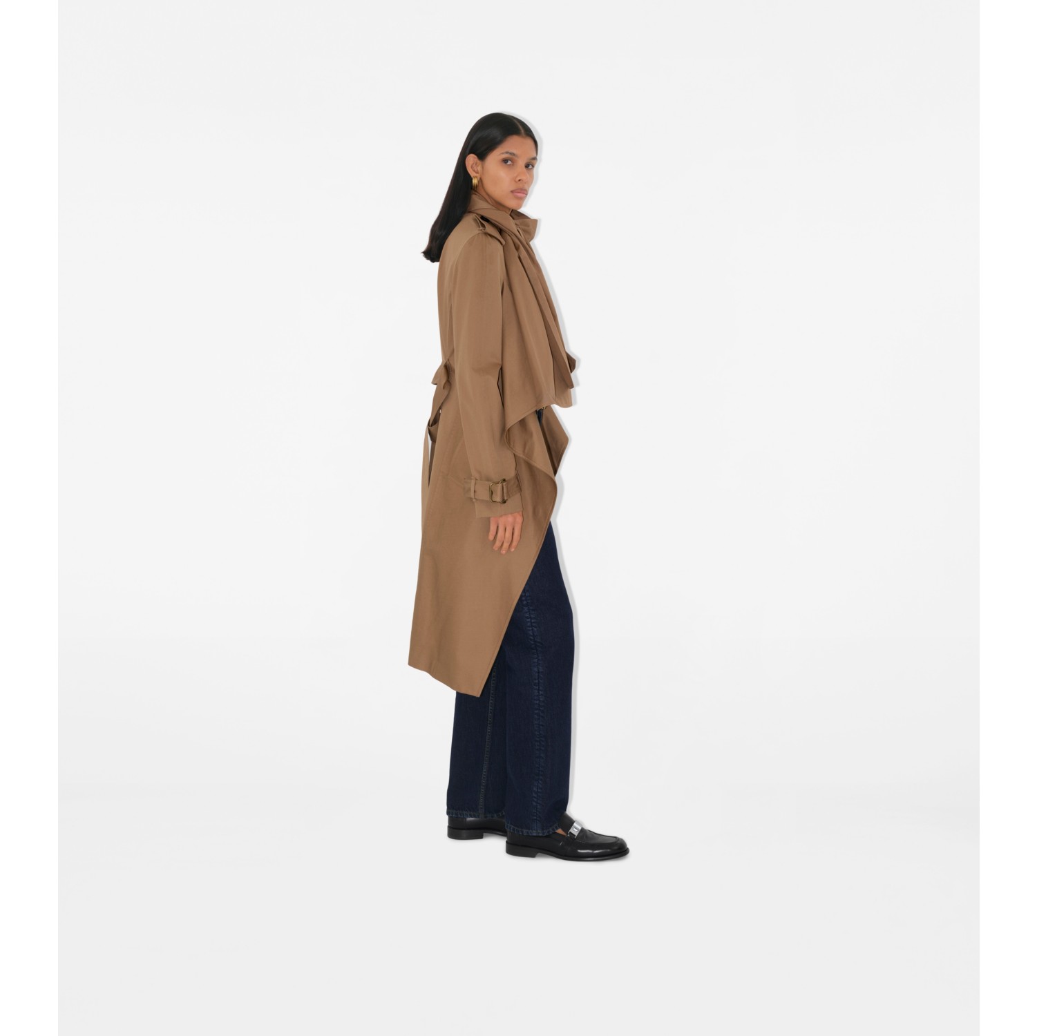 Long Gabardine Scarf Trench Coat