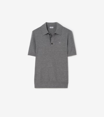 カシミアポロシャツ (ミッドグレーメランジ) - メンズ, ピュアカシミア