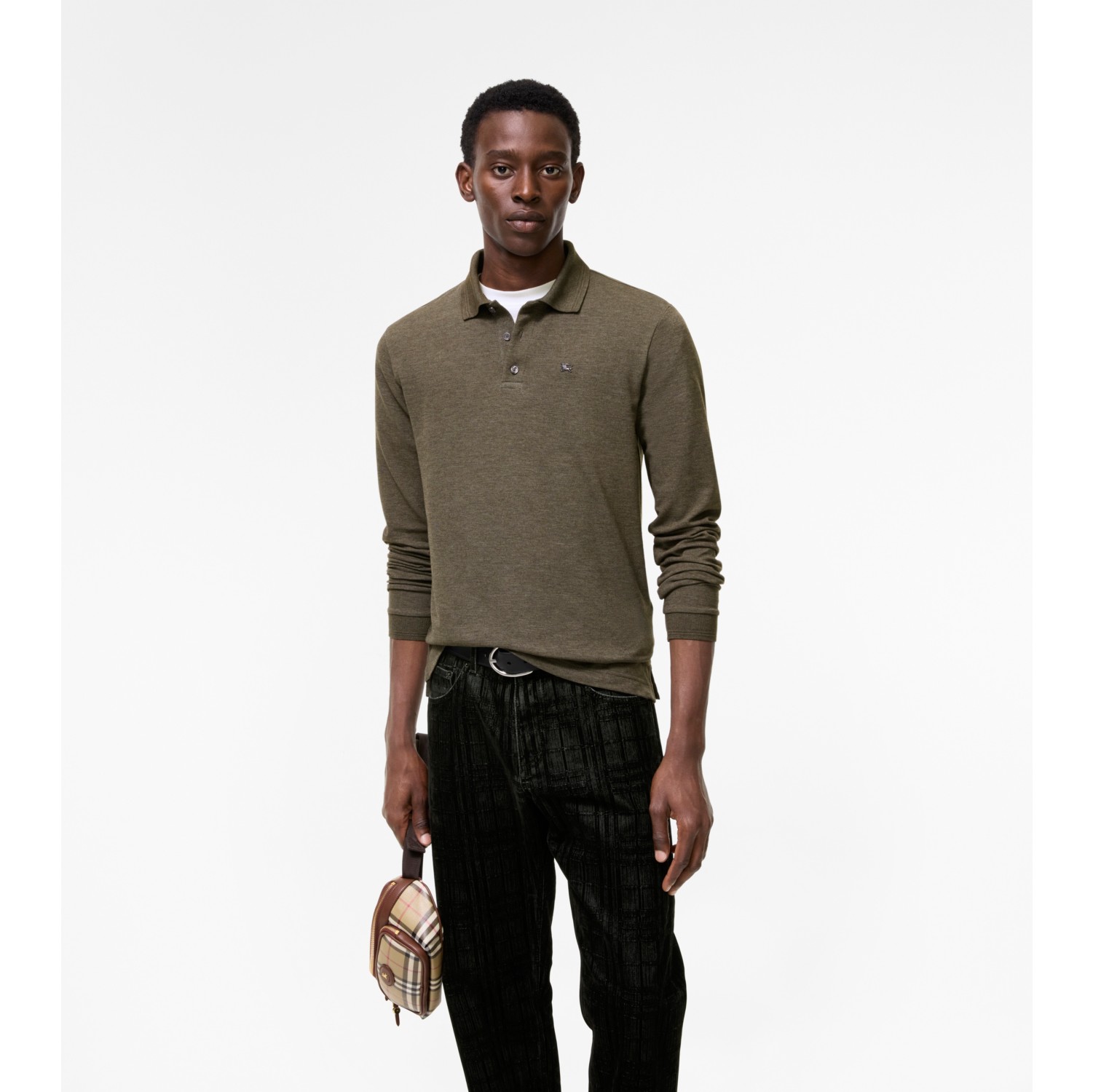 Long-sleeve Wool Cotton Polo Shirt
