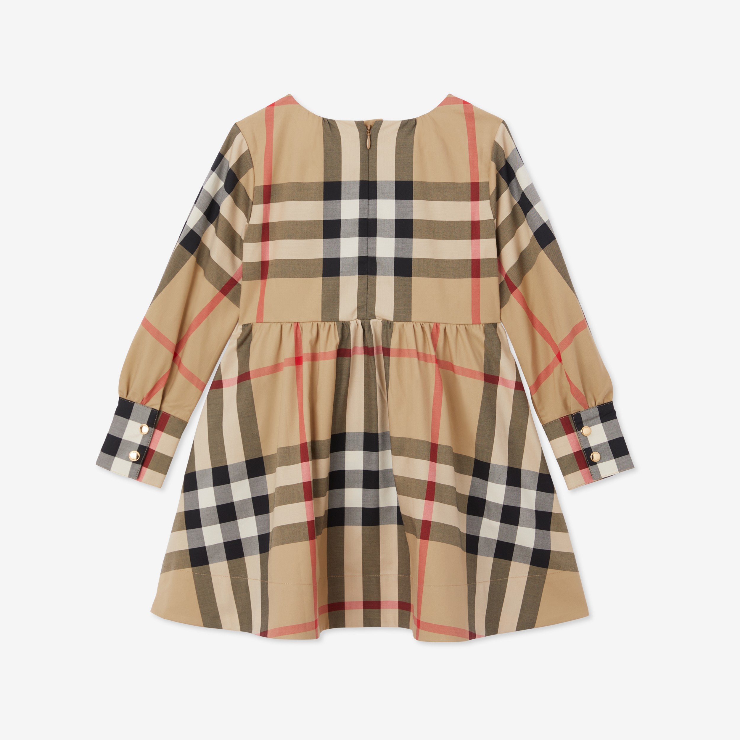 Long-sleeve Check Stretch Cotton Dress in Archive Beige | Burberry® Official - 2