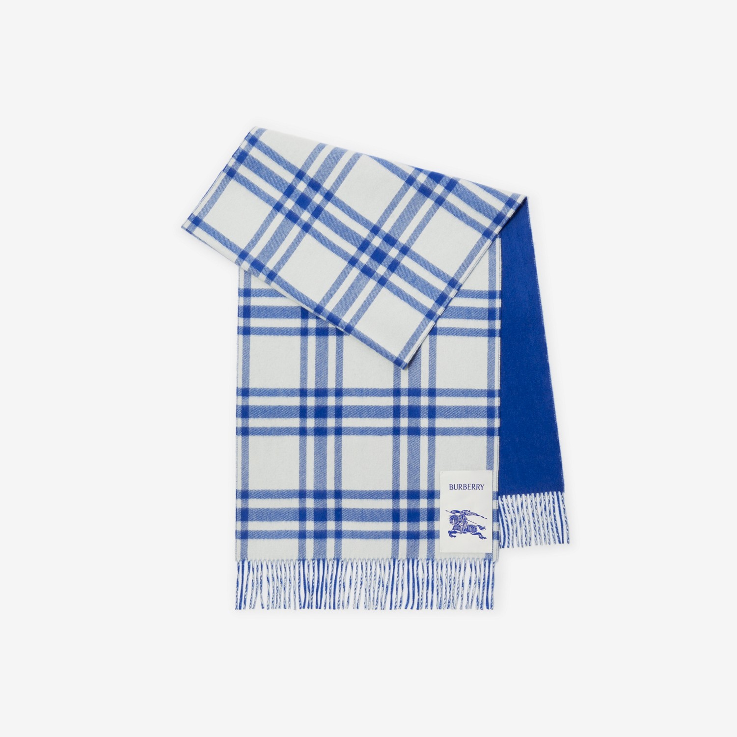 双面两用格纹羊绒围巾 (骑士蓝) | Burberry® 博柏利官网