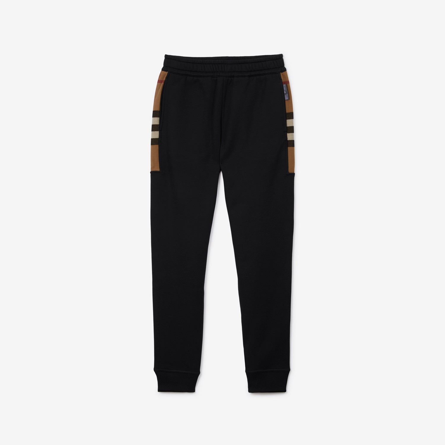 Check Panel Cotton Blend Jogging Pants in Black/birch Brown - Men | Burberry® Official
