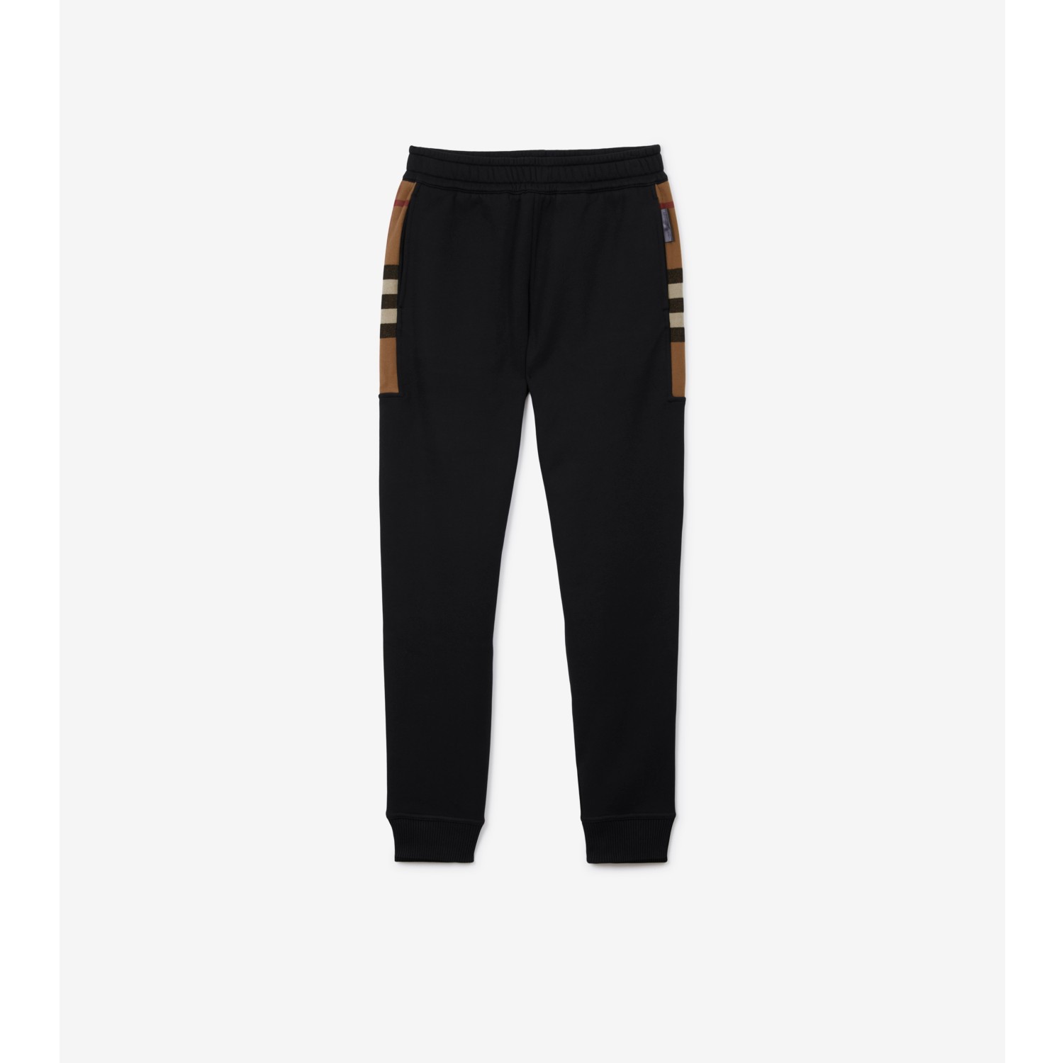 Check Panel Cotton Blend Jogging Pants in Black/birch brown - Men |  Burberry® Official