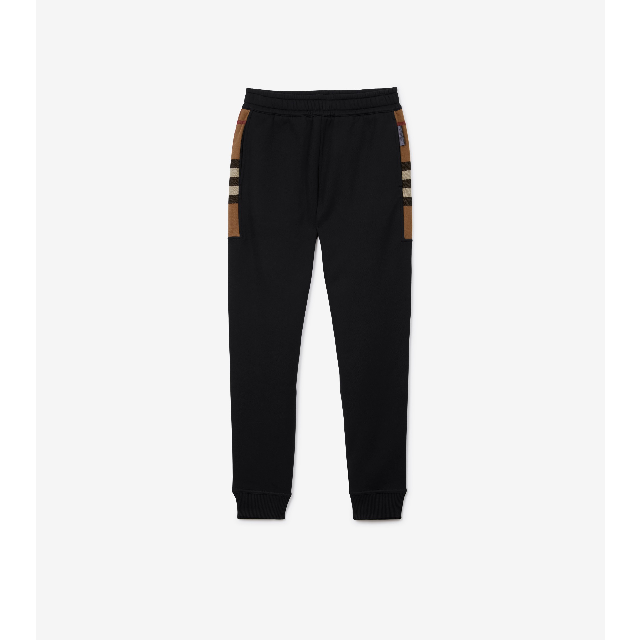 Check Trim Cotton Jogging Pants in Black/archive beige - Men