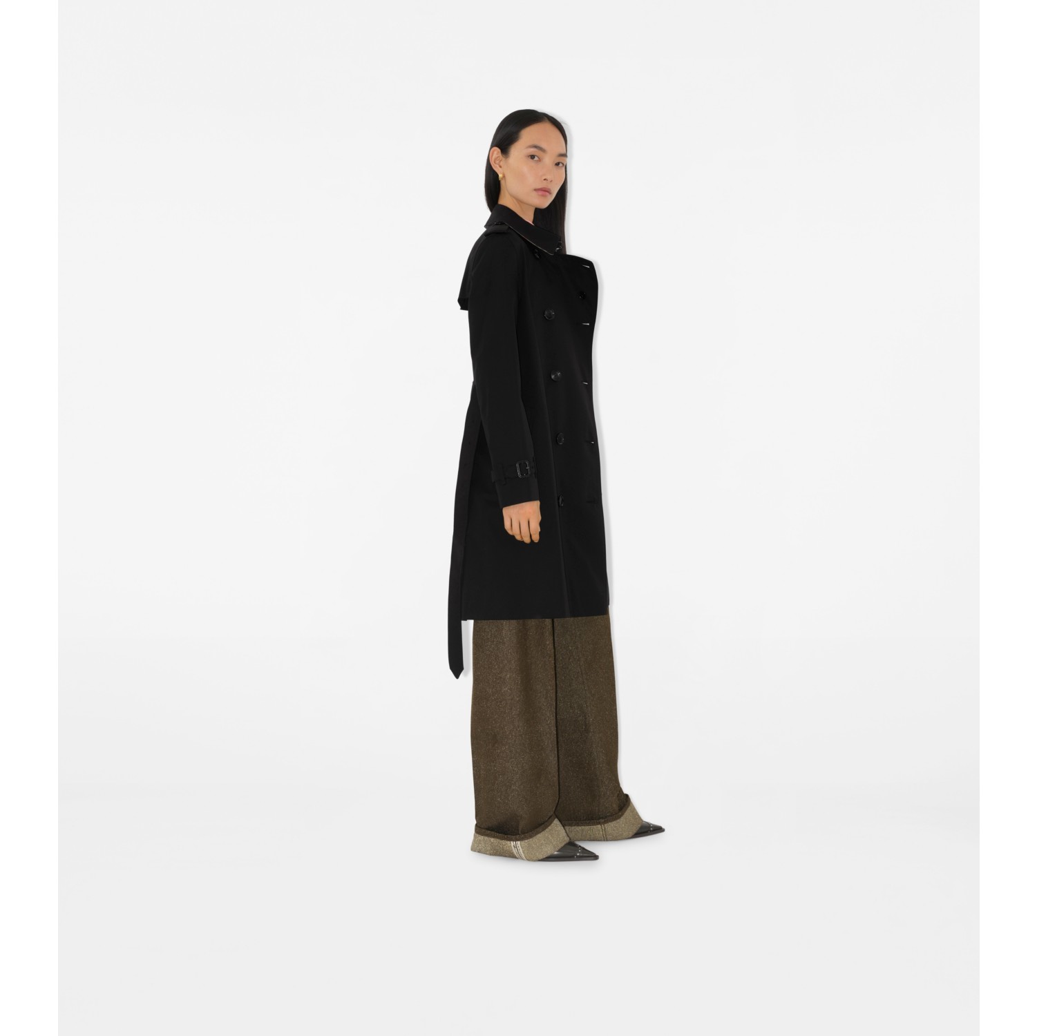 Mid-length Kensington Heritage Trench Coat in Black - Women, Cotton Gabardine | Burberry® Official