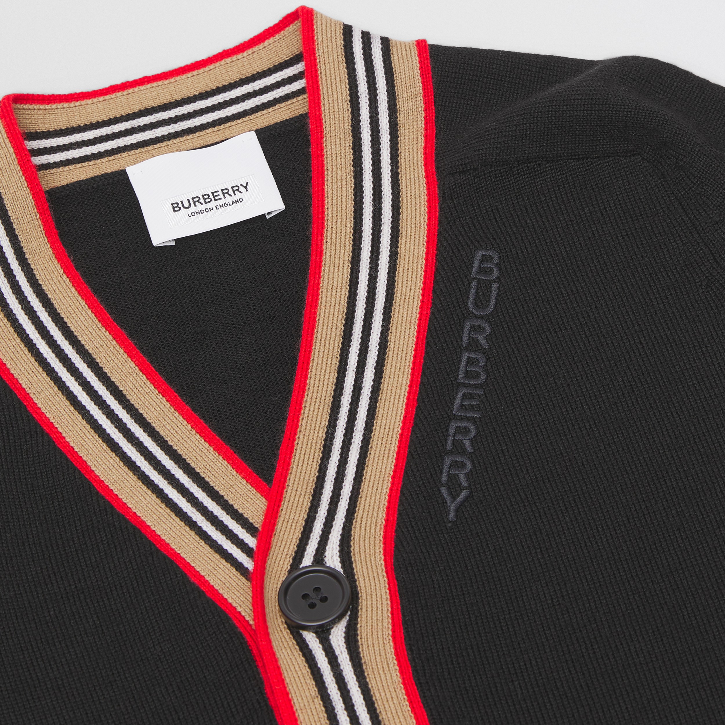 Icon Stripe Trim Wool Cardigan in Black | Burberry® Official - 2