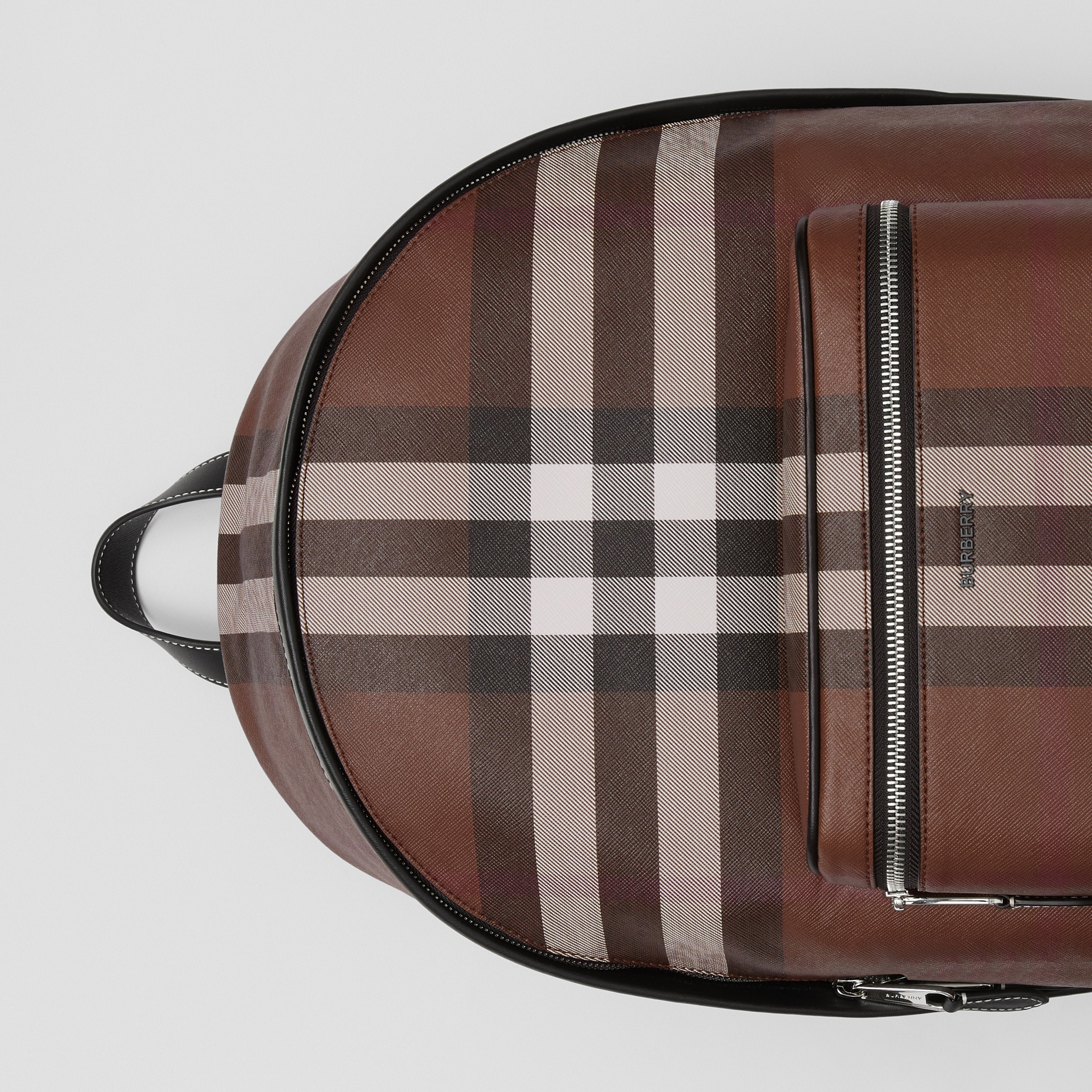 Check and Leather Backpack in Dark Birch Brown | Burberry® Official - 2