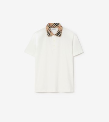 チェックカラー コットンポロシャツ (チョークホワイト) - メンズ