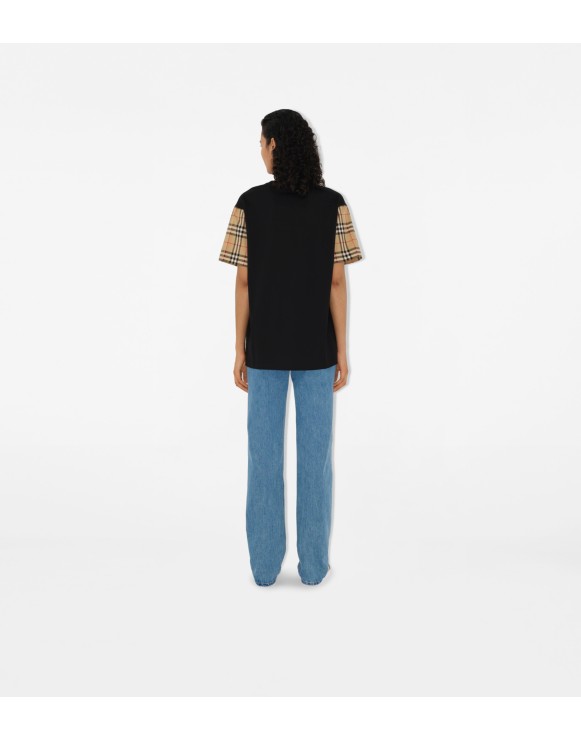 Camiseta de algodão com mangas em Check