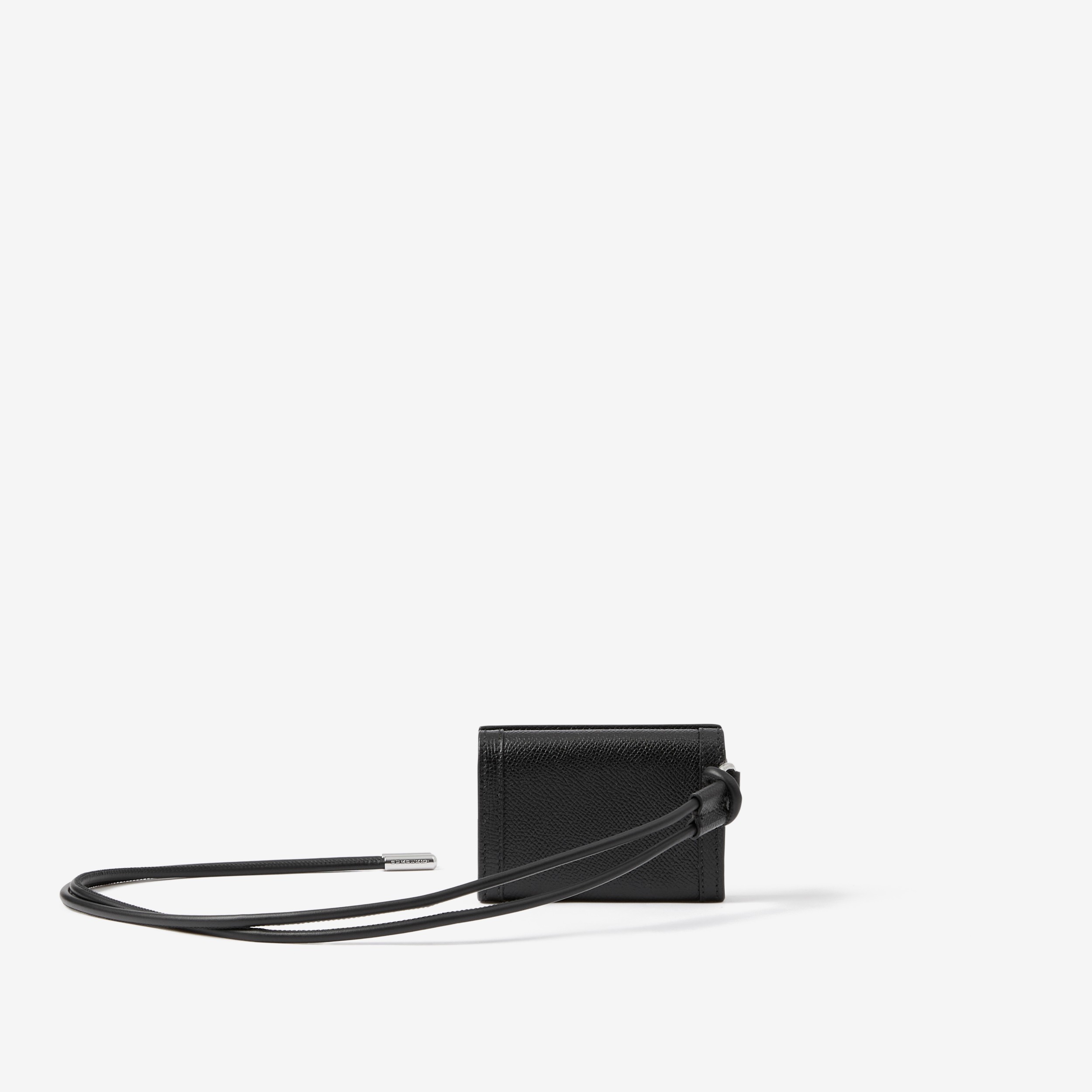 Porta cart es TB De Couro Granulado Com Lanyard Preto Homens