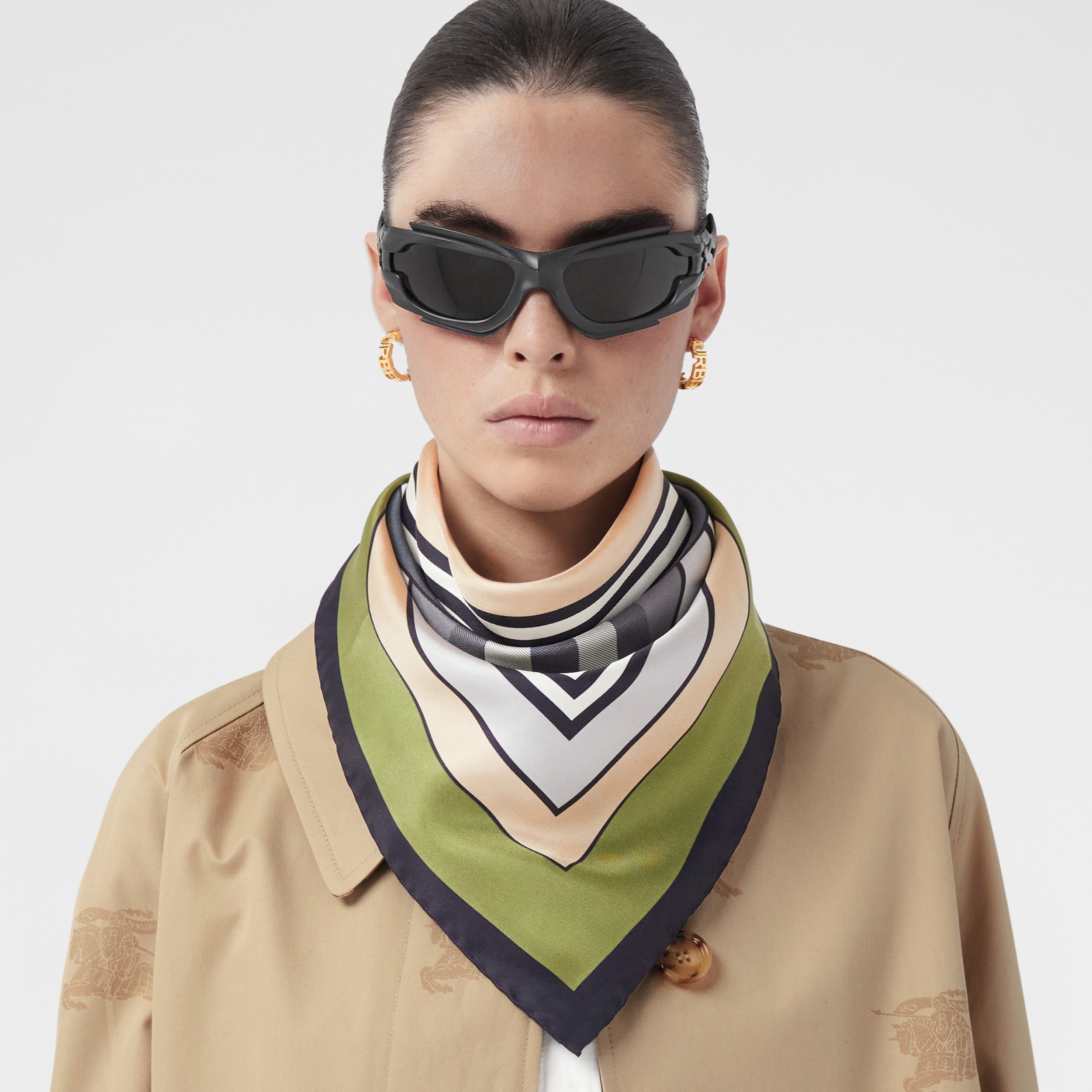 Montage Print Silk Square Scarf in Spruce Green | Burberry® Official