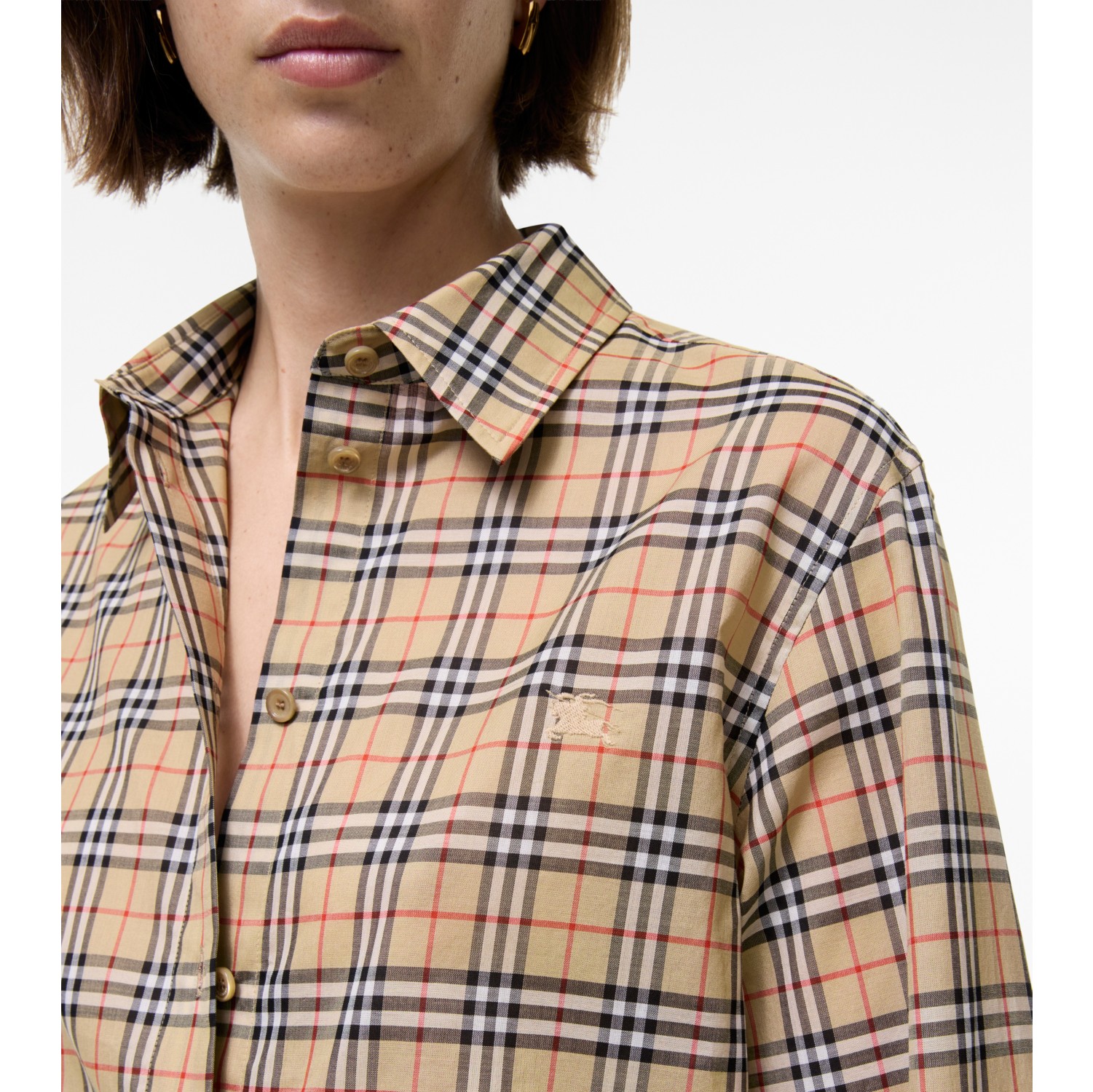 Classic Fit Check Cotton Shirt in Sand beige - Women | Burberry® Official