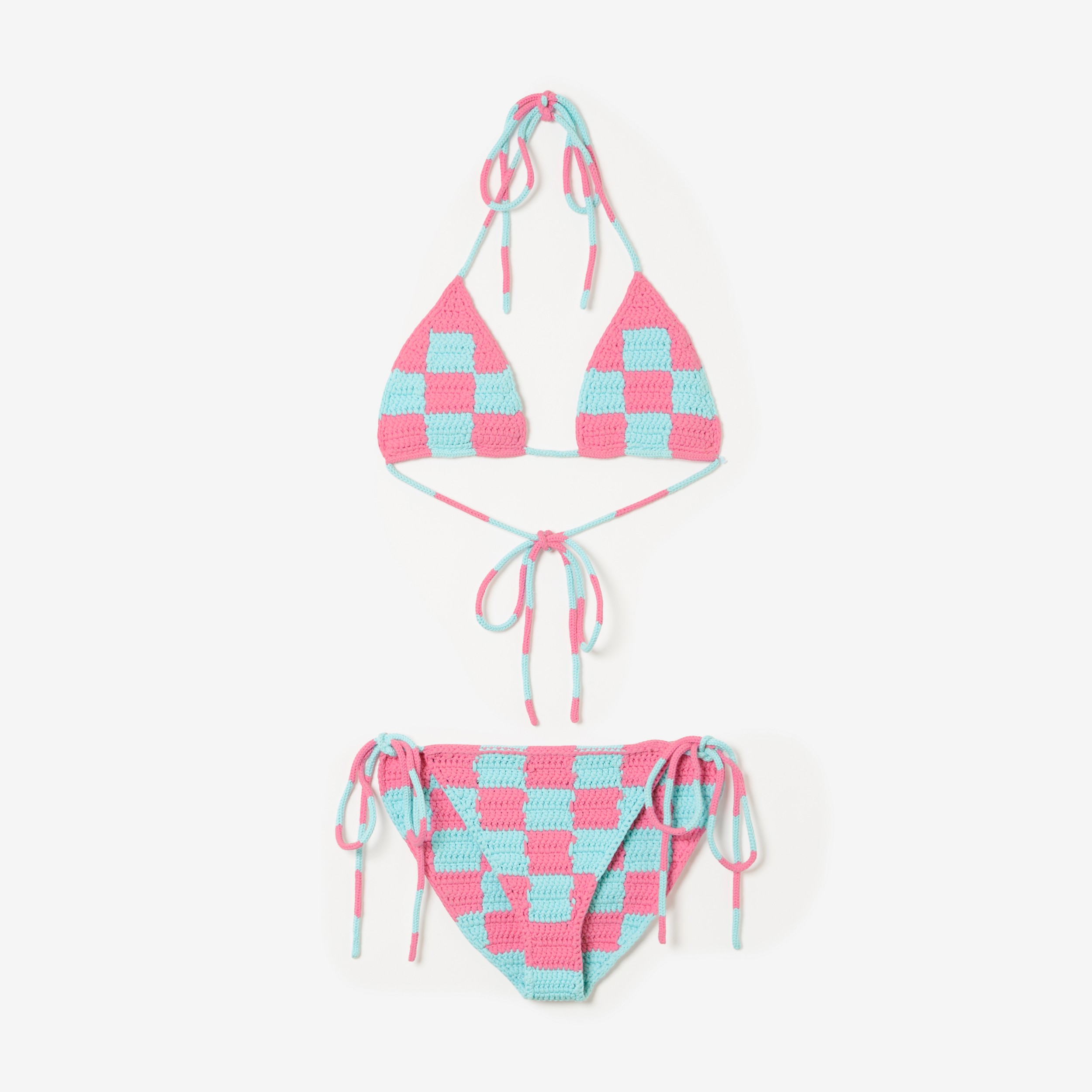 Gehäkelter Bikini aus technischer Baumwolle (Leuchtendes Topasblau/kaugummirosa) - Damen | Burberry® - 1