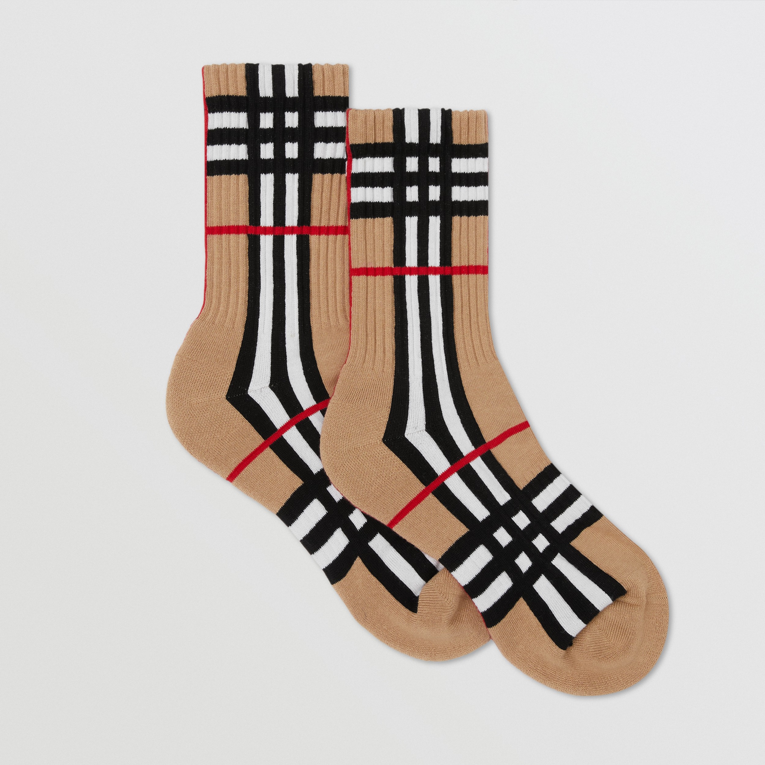 Check Intarsia Technical Stretch Cotton Socks in Archive Beige | Burberry® Official - 4