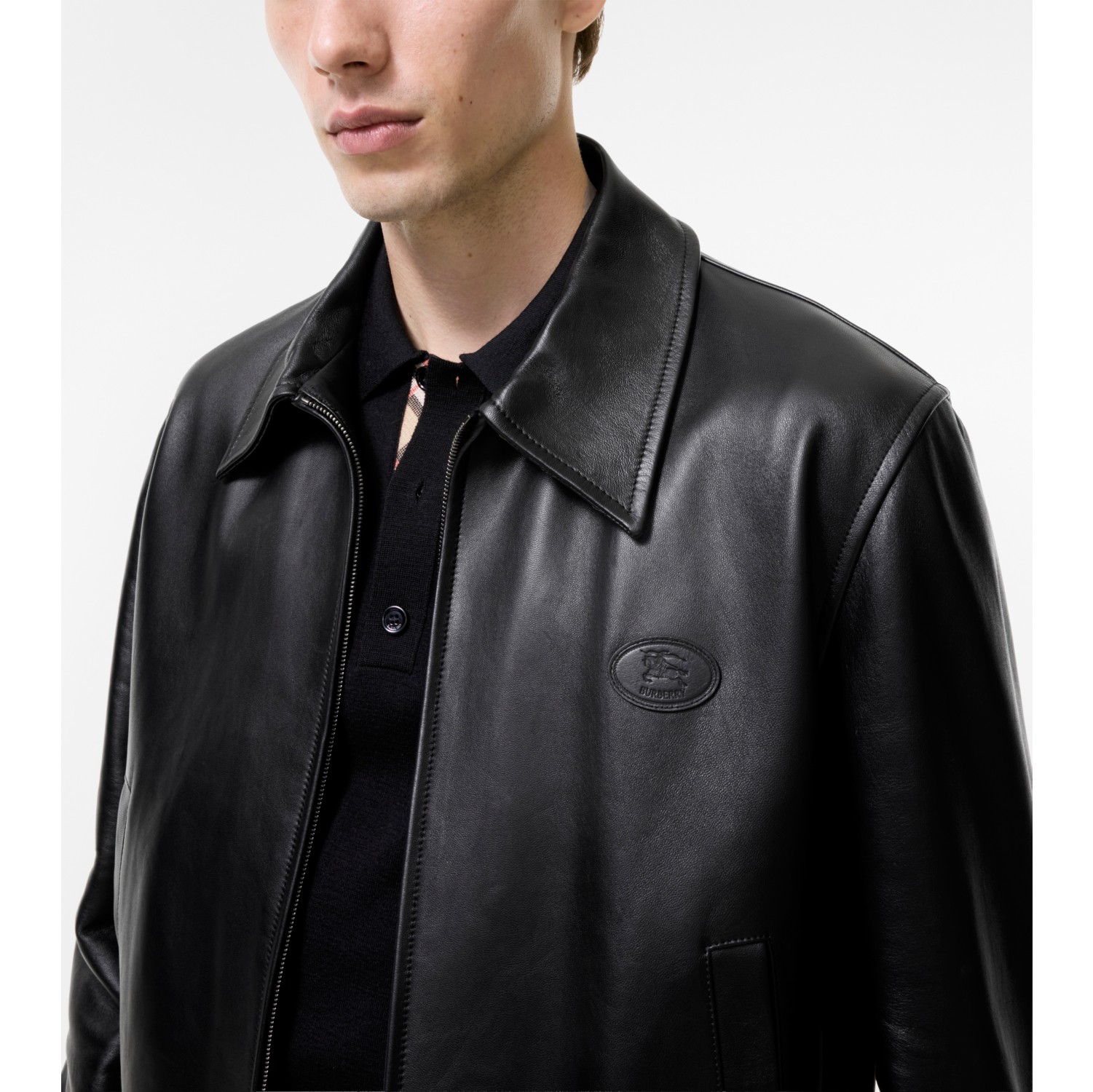 Leather Bloomsbury Harrington Jacket in Black - Men | Burberry® Official