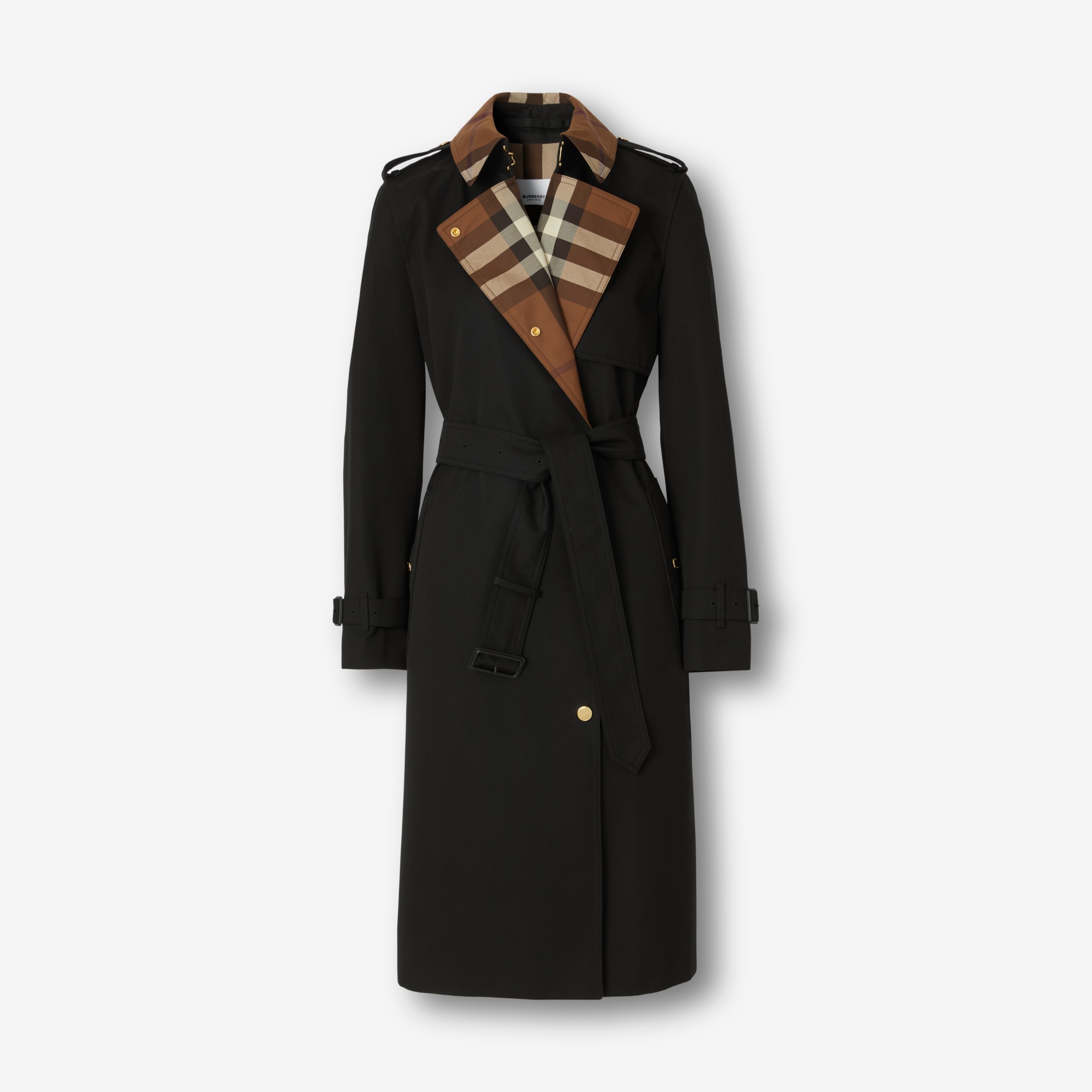 Trench coat en algodón de gabardina con paneles a cuadros (Negro) - Mujer |  Burberry® oficial
