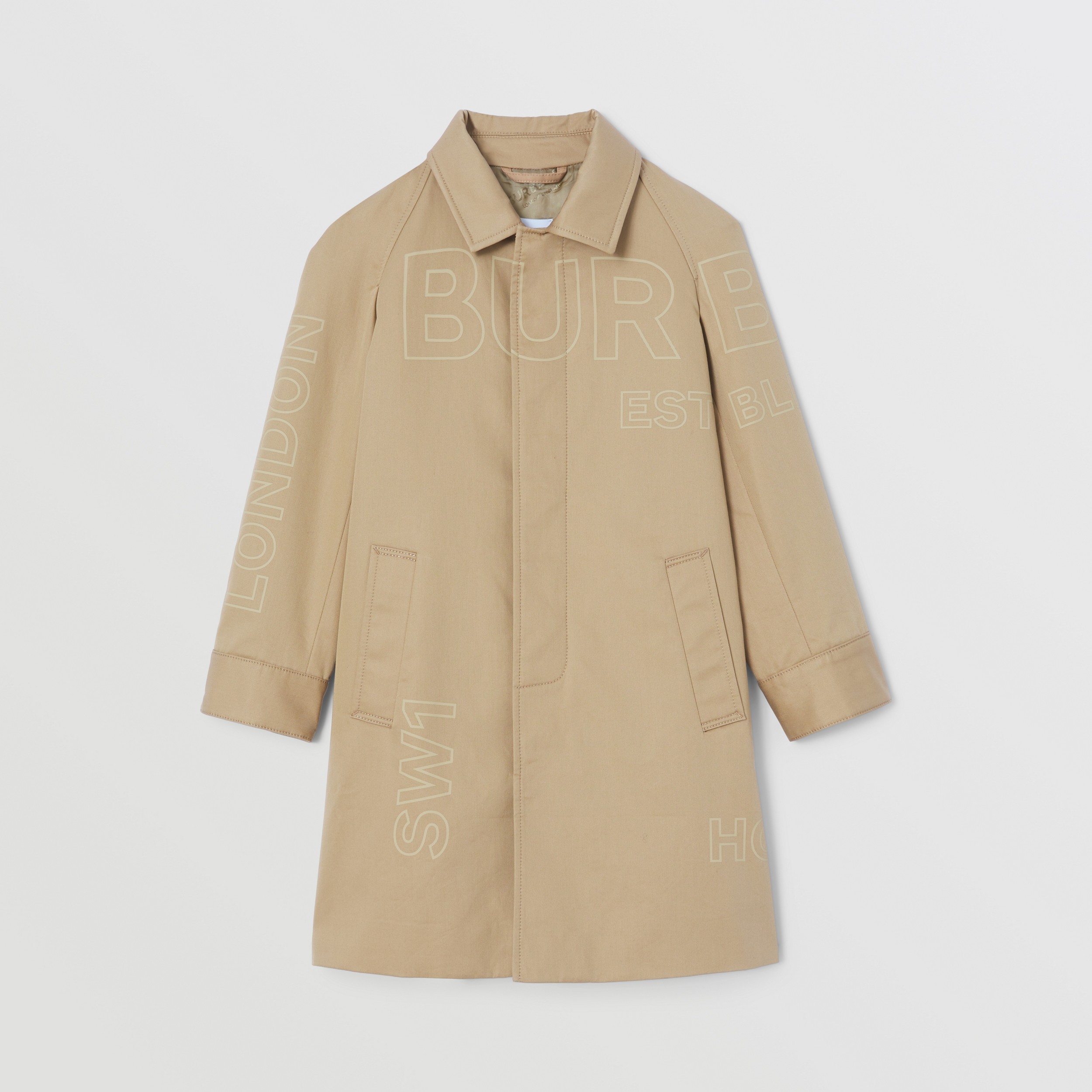 Horseferry Print Cotton Twill Car Coat in Archive Beige - Boy | Burberry® Official - 1