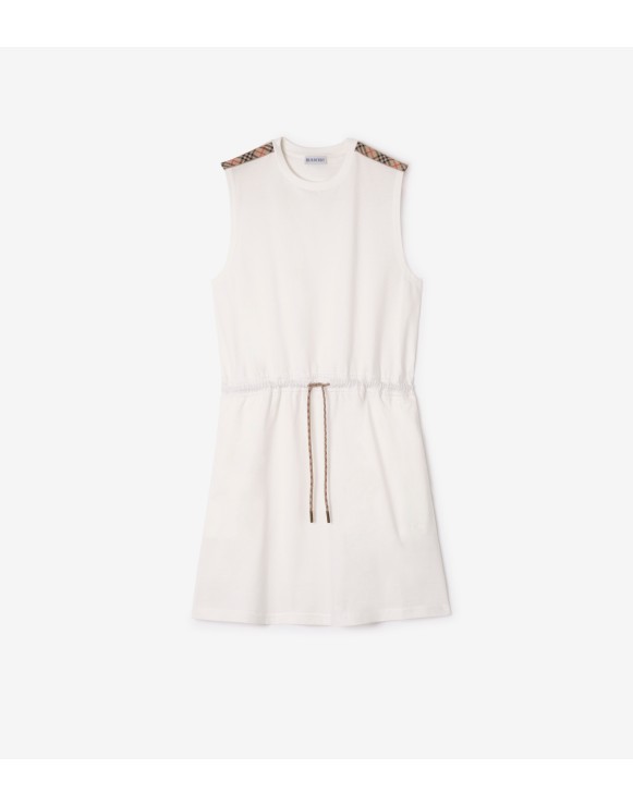 Check Trim Cotton Jersey Dress