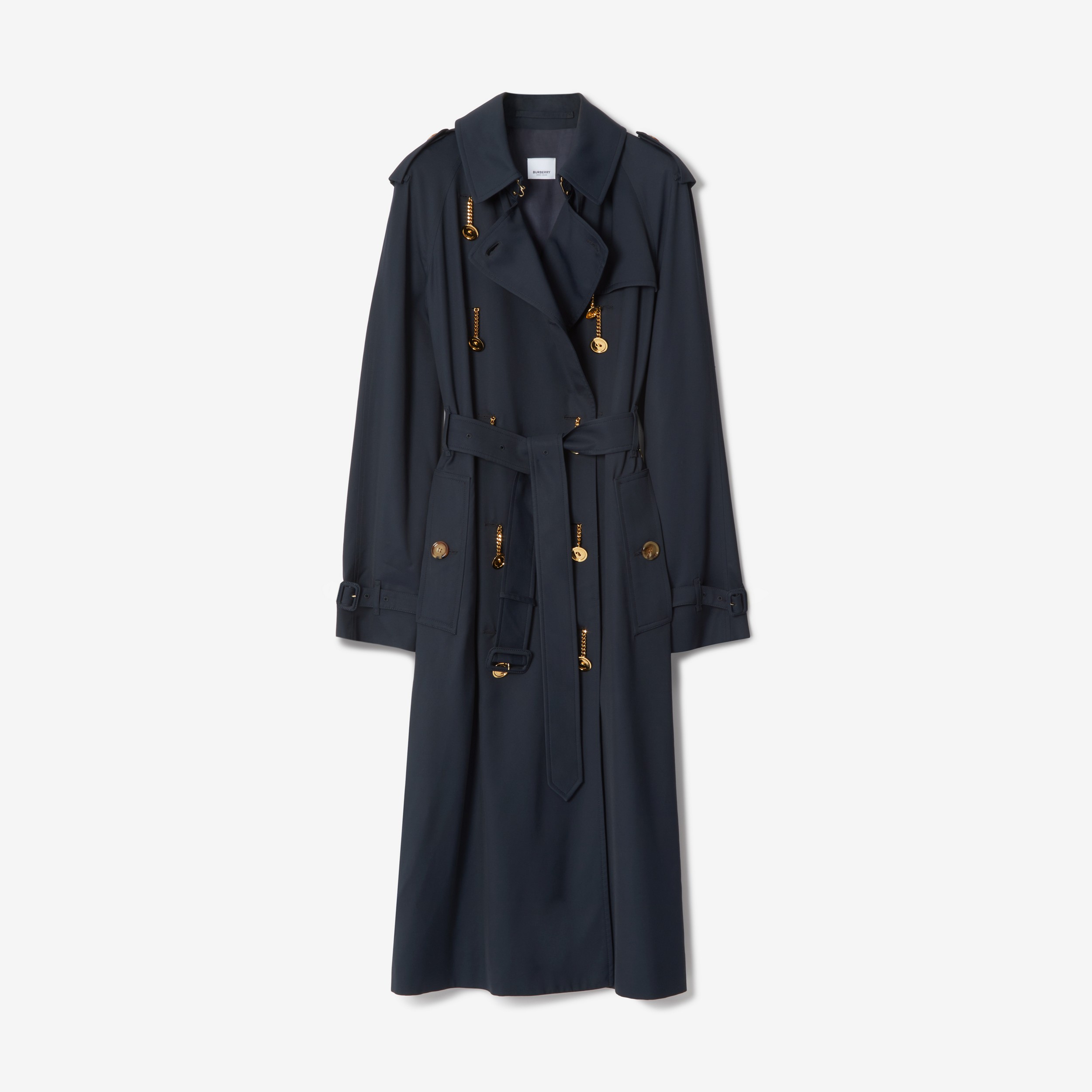 Trench coat en sarga de viscosa con cadenas en los botones (Azul Marino Crepuscular) - Mujer | Burberry® oficial - 1