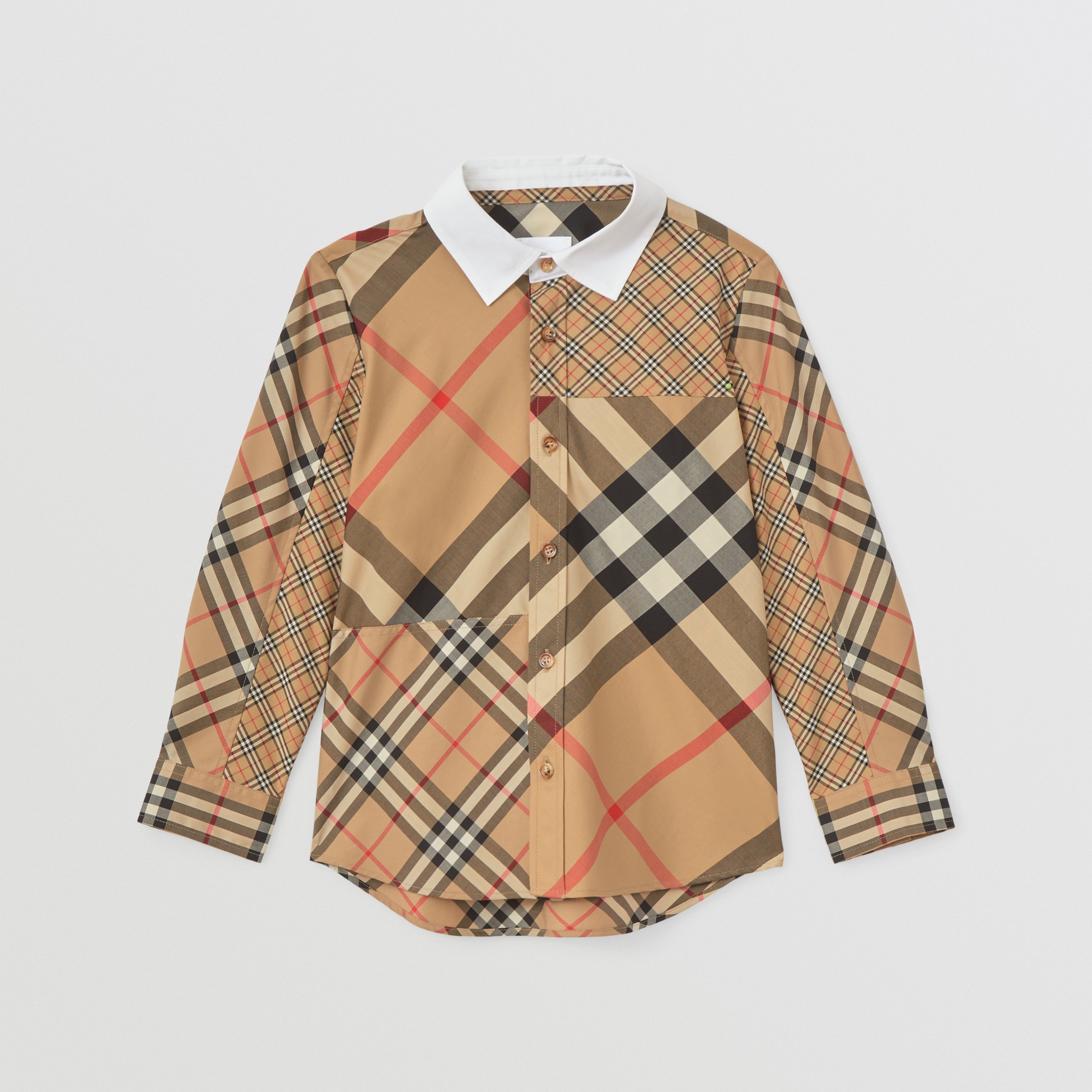 Patchwork Check Stretch Cotton Shirt in Archive Beige | Burberry® Official - 1