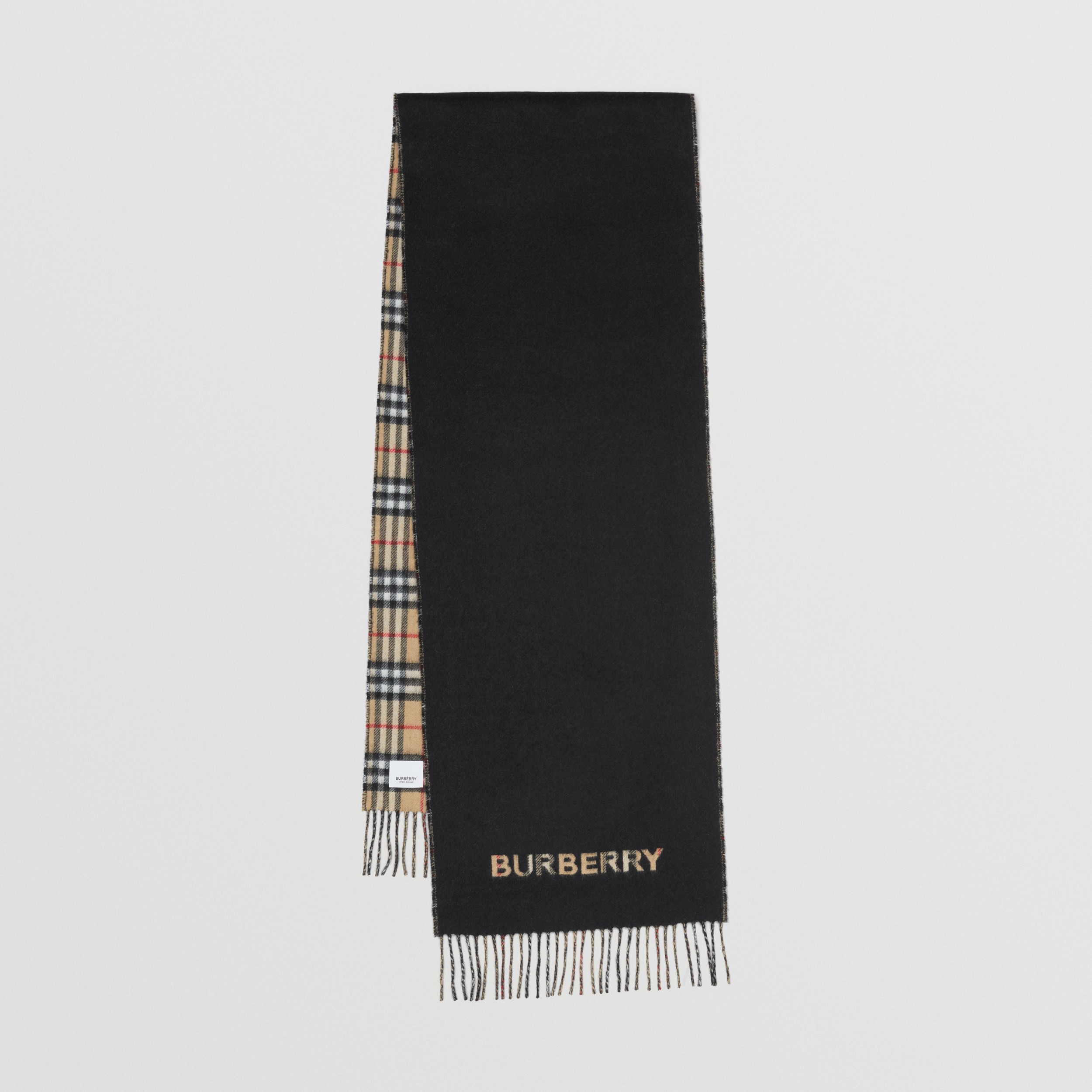 Cachecol dupla face de cashmere com estampa Vintage Check (Bege Clássico/preto) | Burberry® oficial - 1