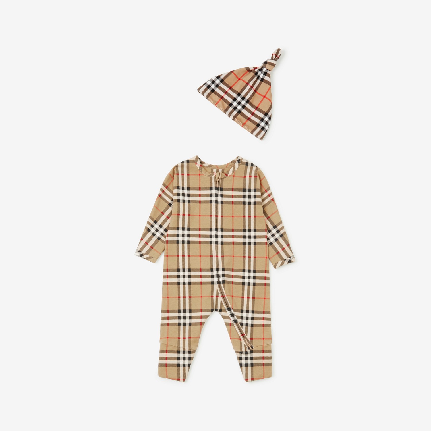 Check Cotton Two-piece Baby Gift Set in Archive beige - Children | Burberry® Official