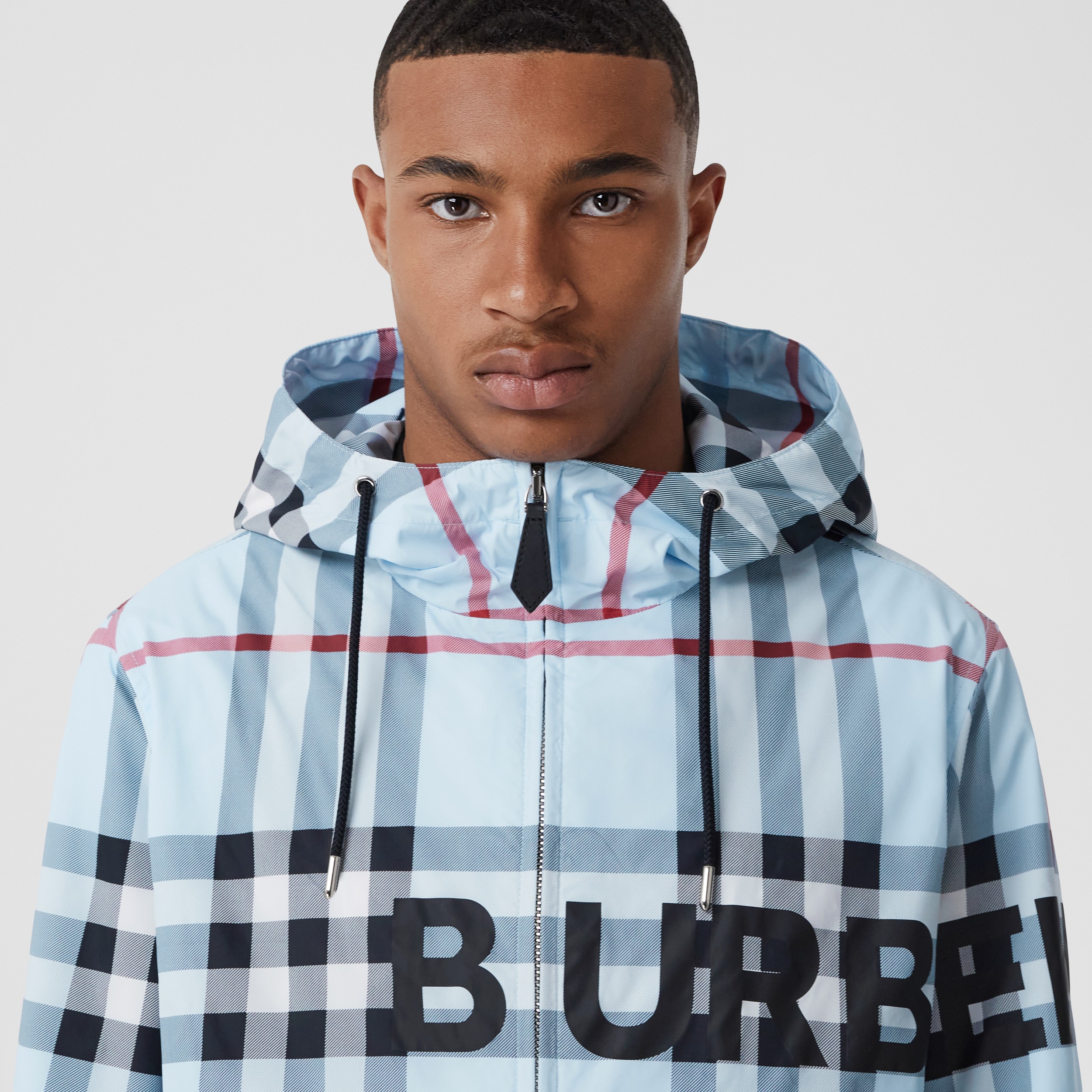 Horseferry Print Check Nylon Hooded Jacket in Pale Blue - Men | Burberry® Official - 2