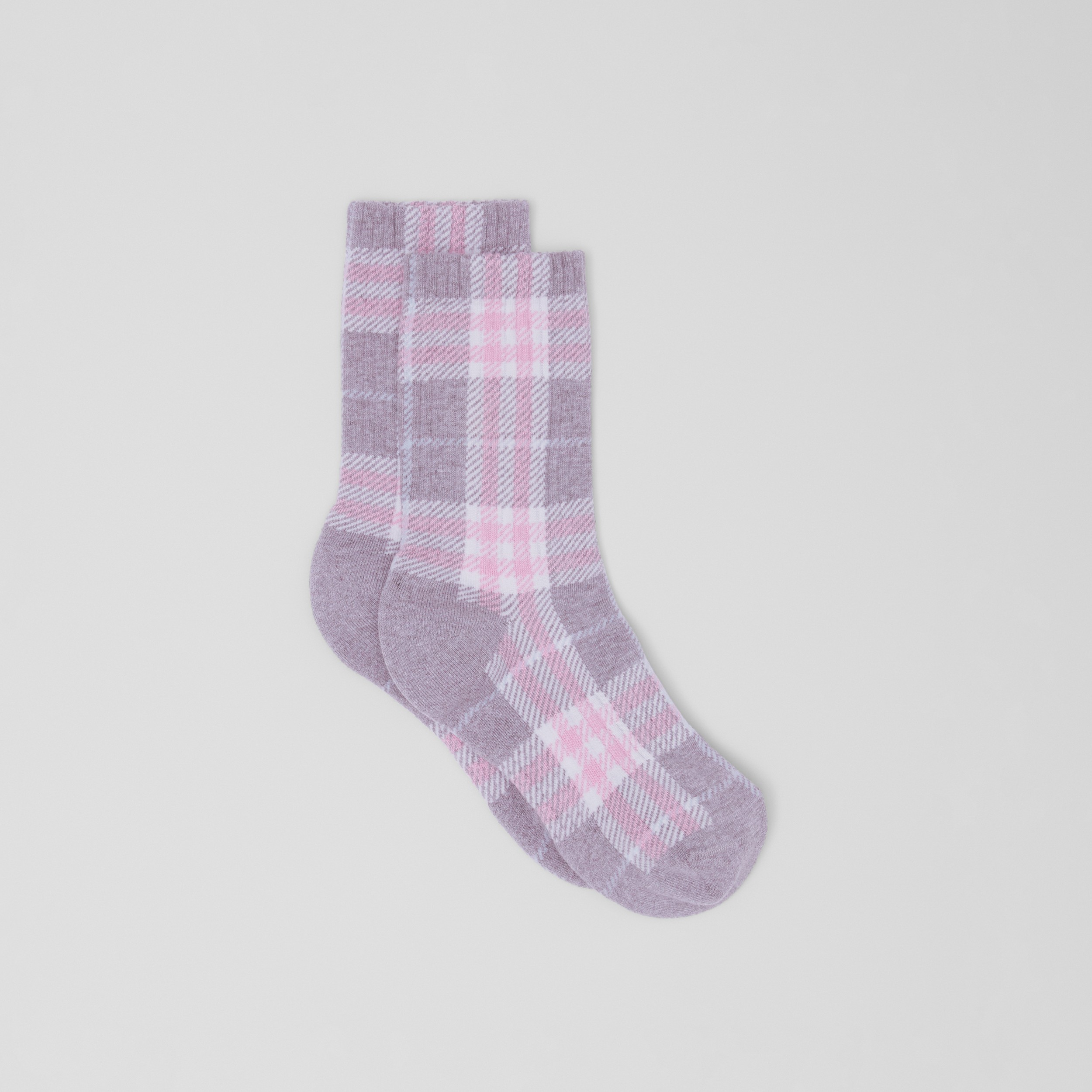 Check Intarsia Technical Stretch Cotton Socks in Pale Grey | Burberry® Official - 4