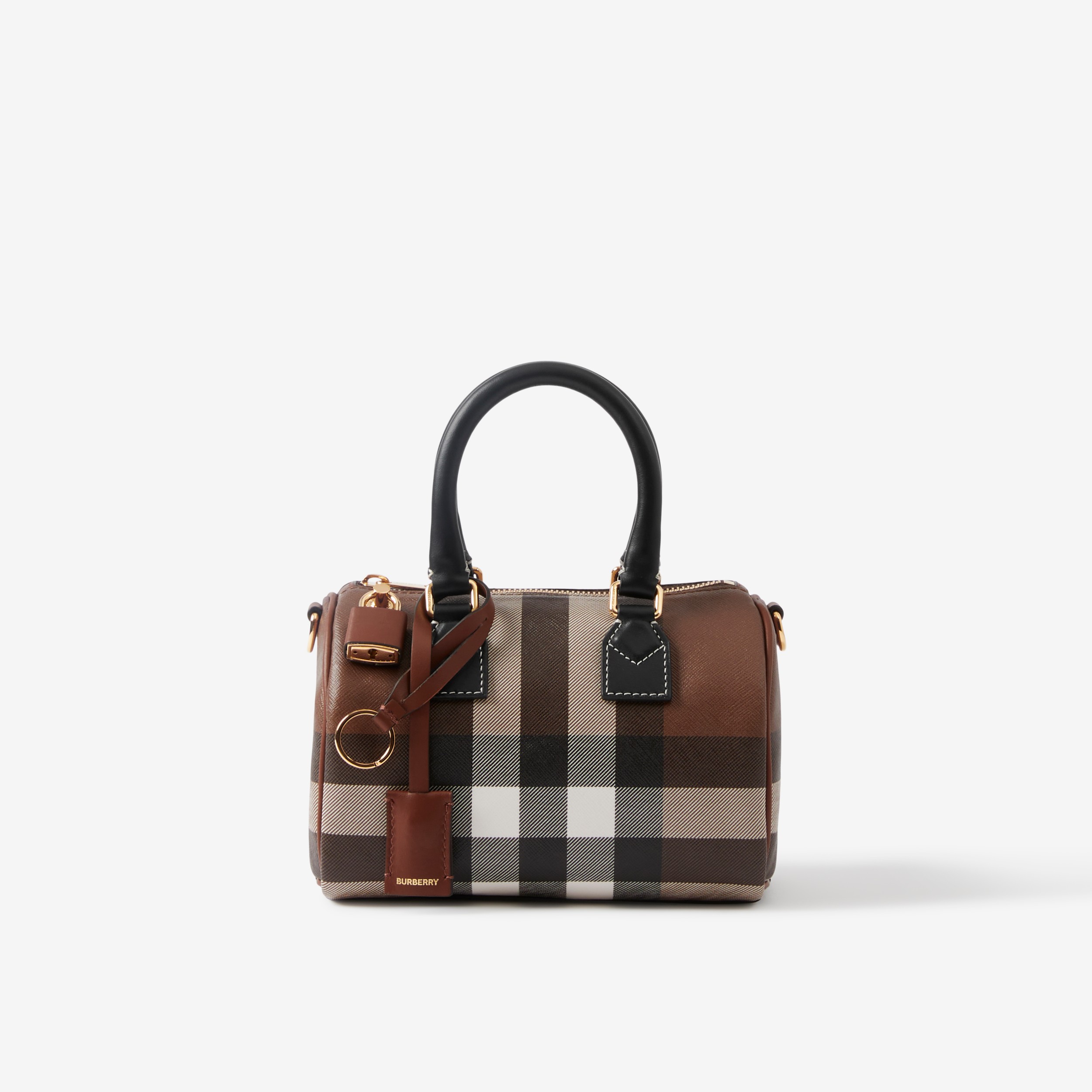 Bowlingtasche aus Karogewebe und Leder im Kleinformat (Dunkles Birkenbraun) - Damen | Burberry® - 1